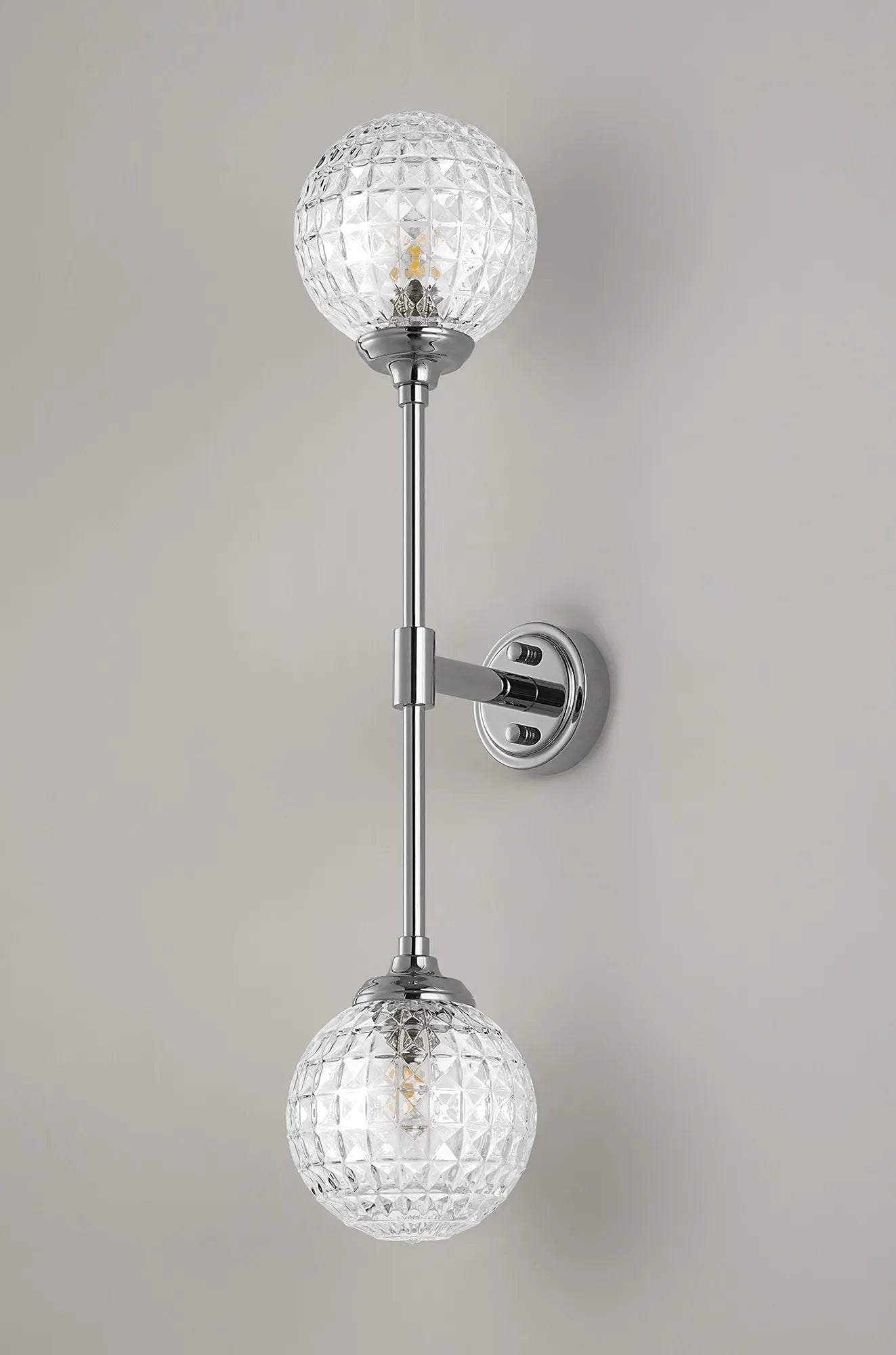 Dene Ceiling & Wall Light - Linear 2 Light - IP44 Nickel & Glass Cross Pattern Round Glass