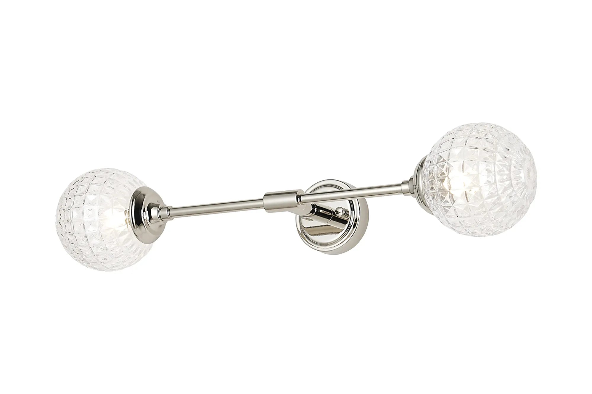 Dene Ceiling & Wall Light - Linear 2 Light - IP44 Nickel & Glass Cross Pattern Round Glass