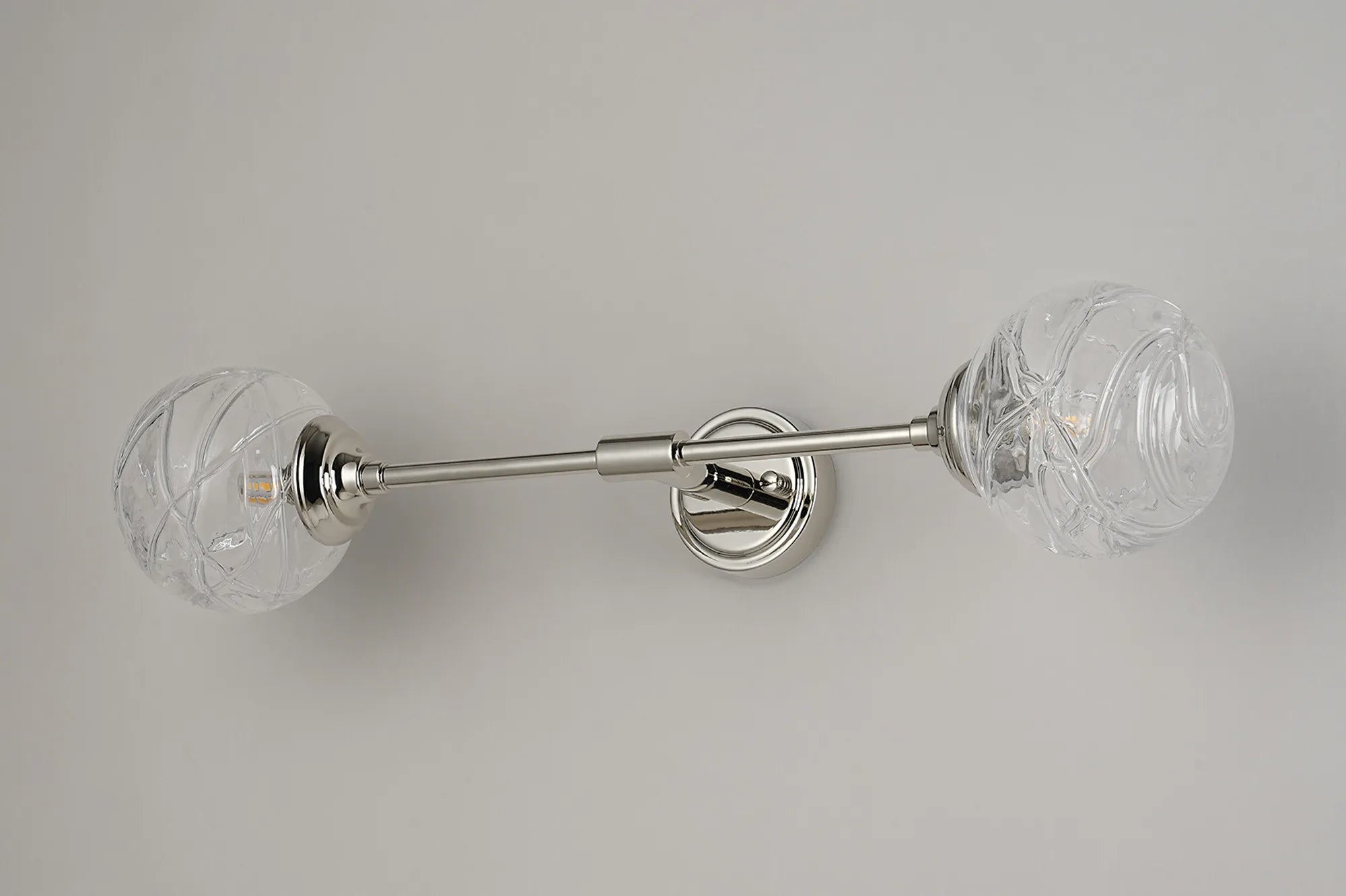 Dene Ceiling & Wall Light - Linear 2 Light - IP44 Nickel & Glass Dune Effect Round Glass