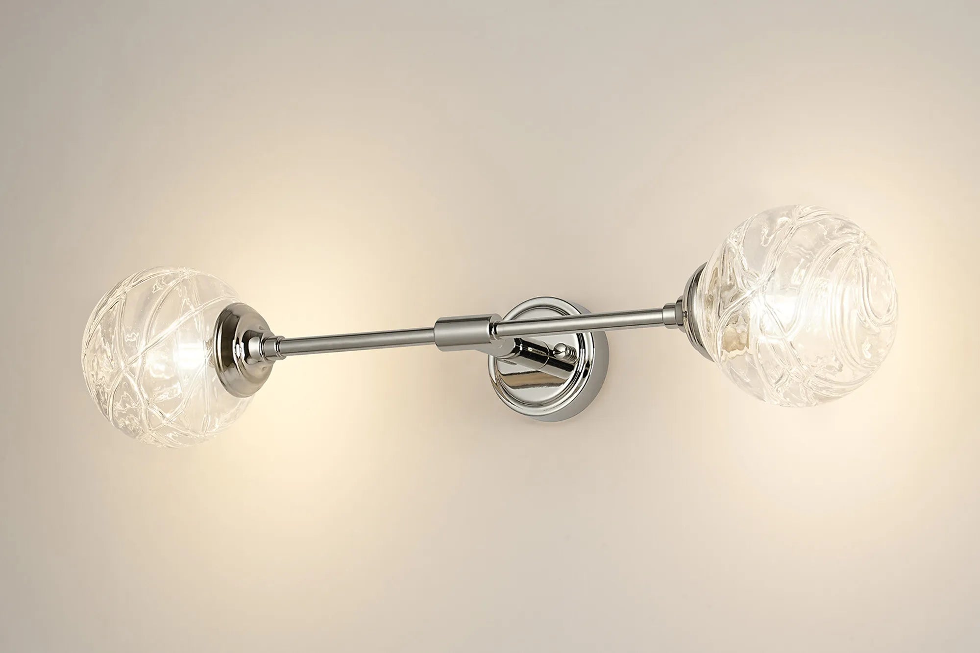 Dene Ceiling & Wall Light - Linear 2 Light - IP44 Nickel & Glass Dune Effect Round Glass