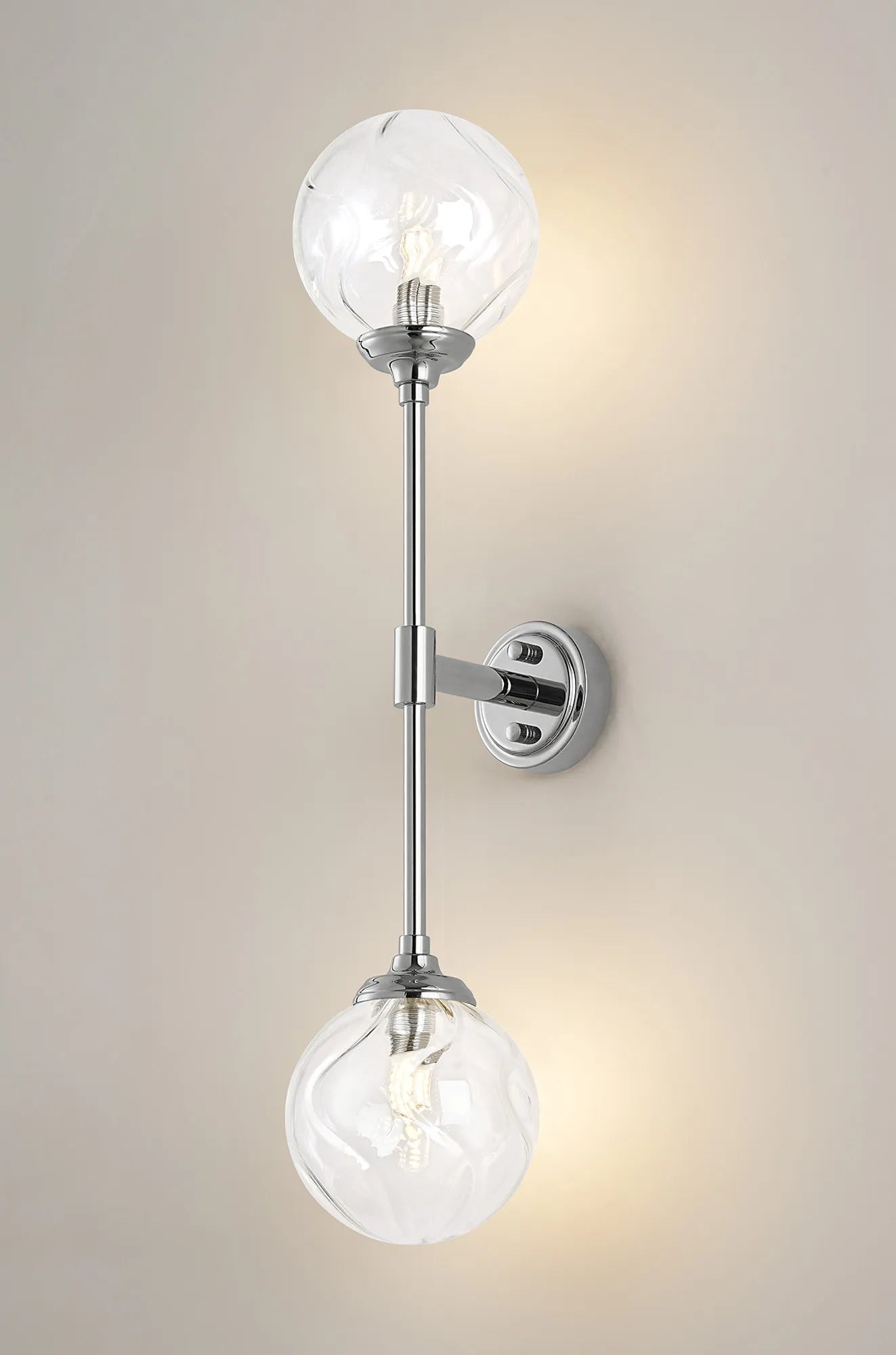 Dene Ceiling & Wall Light - Linear 2 Light - IP44 Nickel & Glass Waved Round Glass