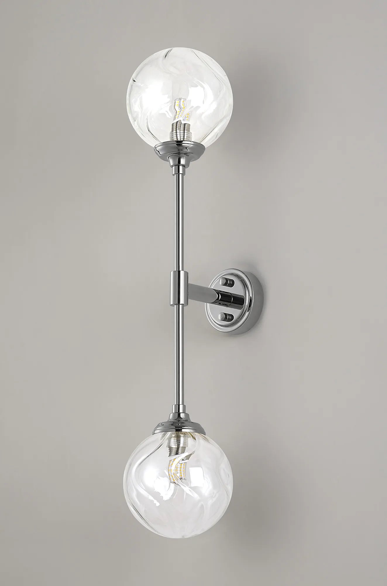 Dene Ceiling & Wall Light - Linear 2 Light - IP44 Nickel & Glass Waved Round Glass
