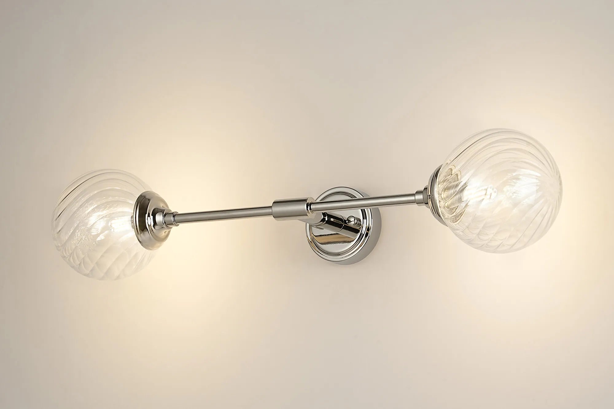 Dene Ceiling & Wall Light - Linear 2 Light - IP44 Nickel & Glass Swirl Round Glass