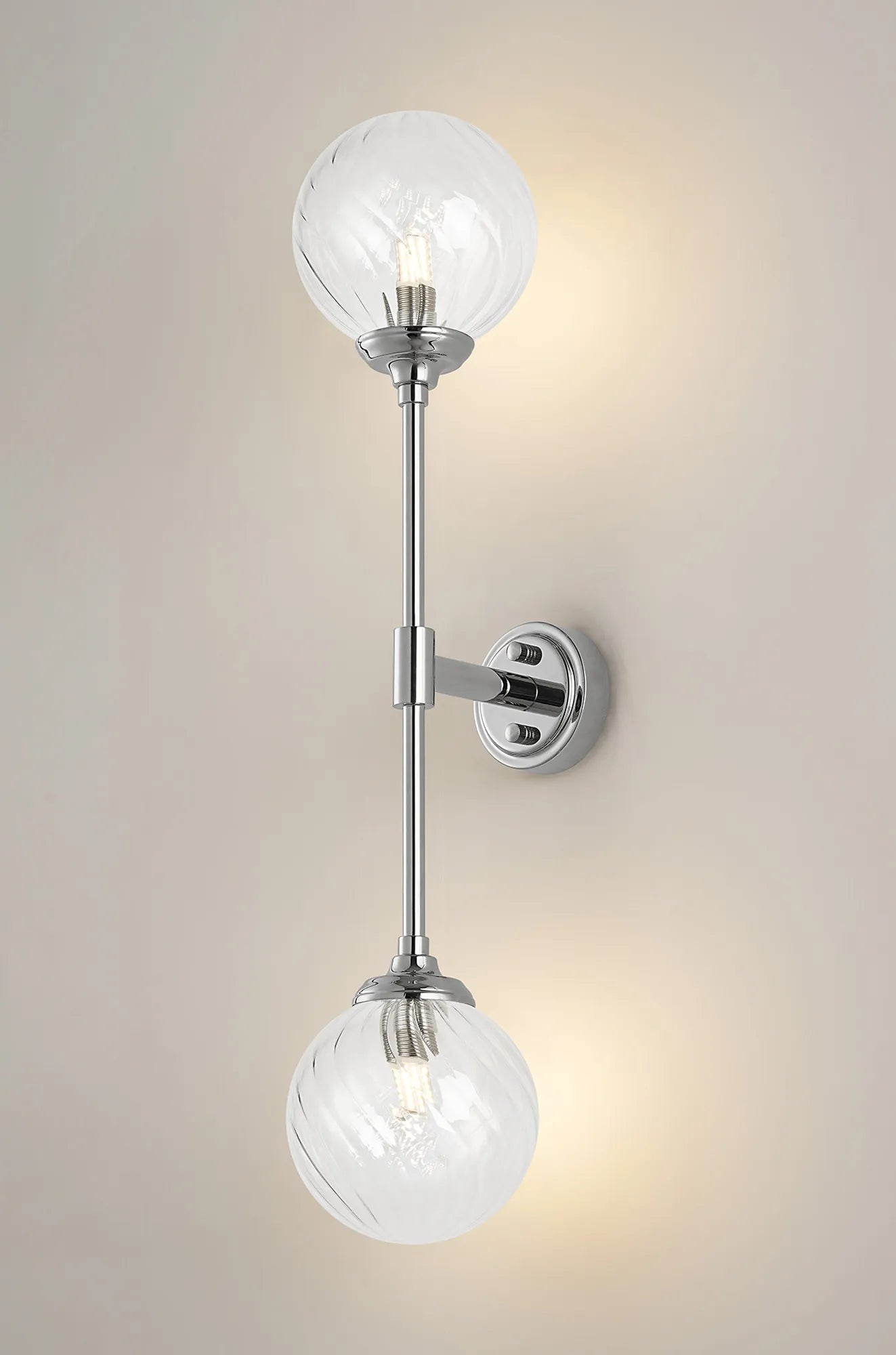 Dene Ceiling & Wall Light - Linear 2 Light - IP44 Nickel & Glass Swirl Round Glass