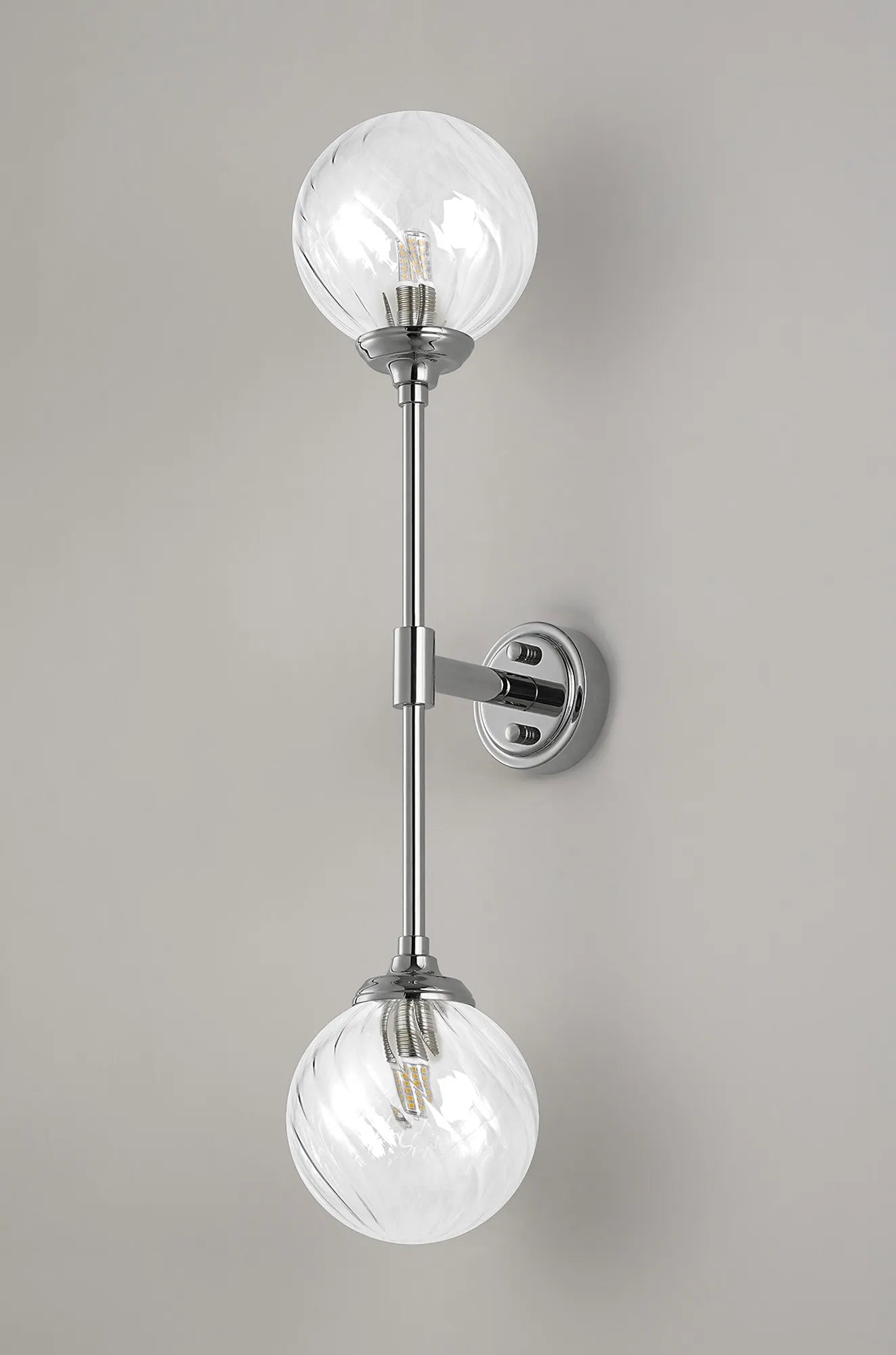 Dene Ceiling & Wall Light - Linear 2 Light - IP44 Nickel & Glass Swirl Round Glass