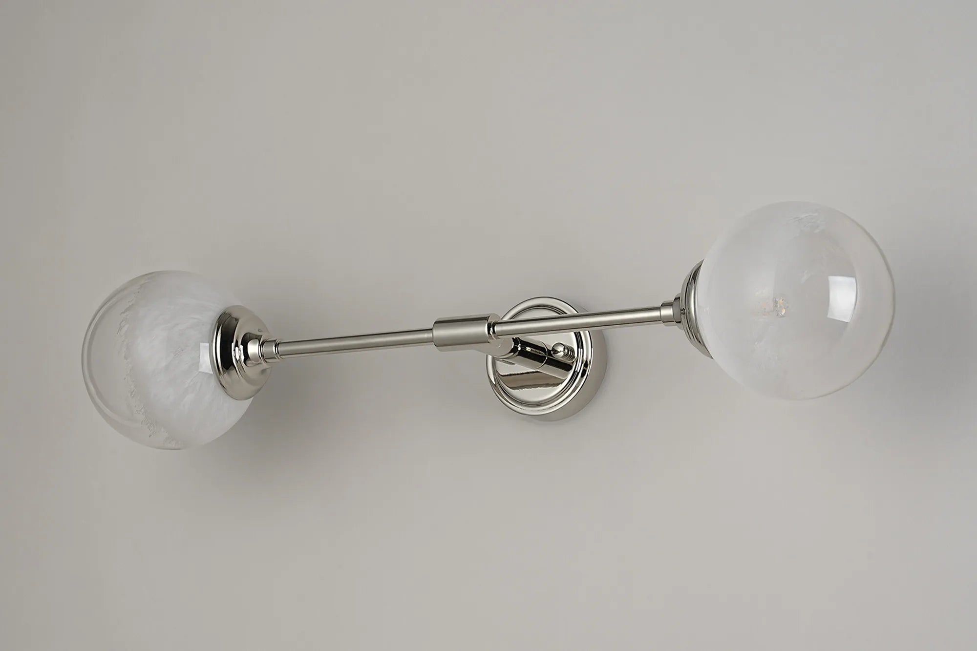 Dene Ceiling & Wall Light - Linear 2 Light - IP44 Nickel & White Two-Tone Snow Specks Round Glass