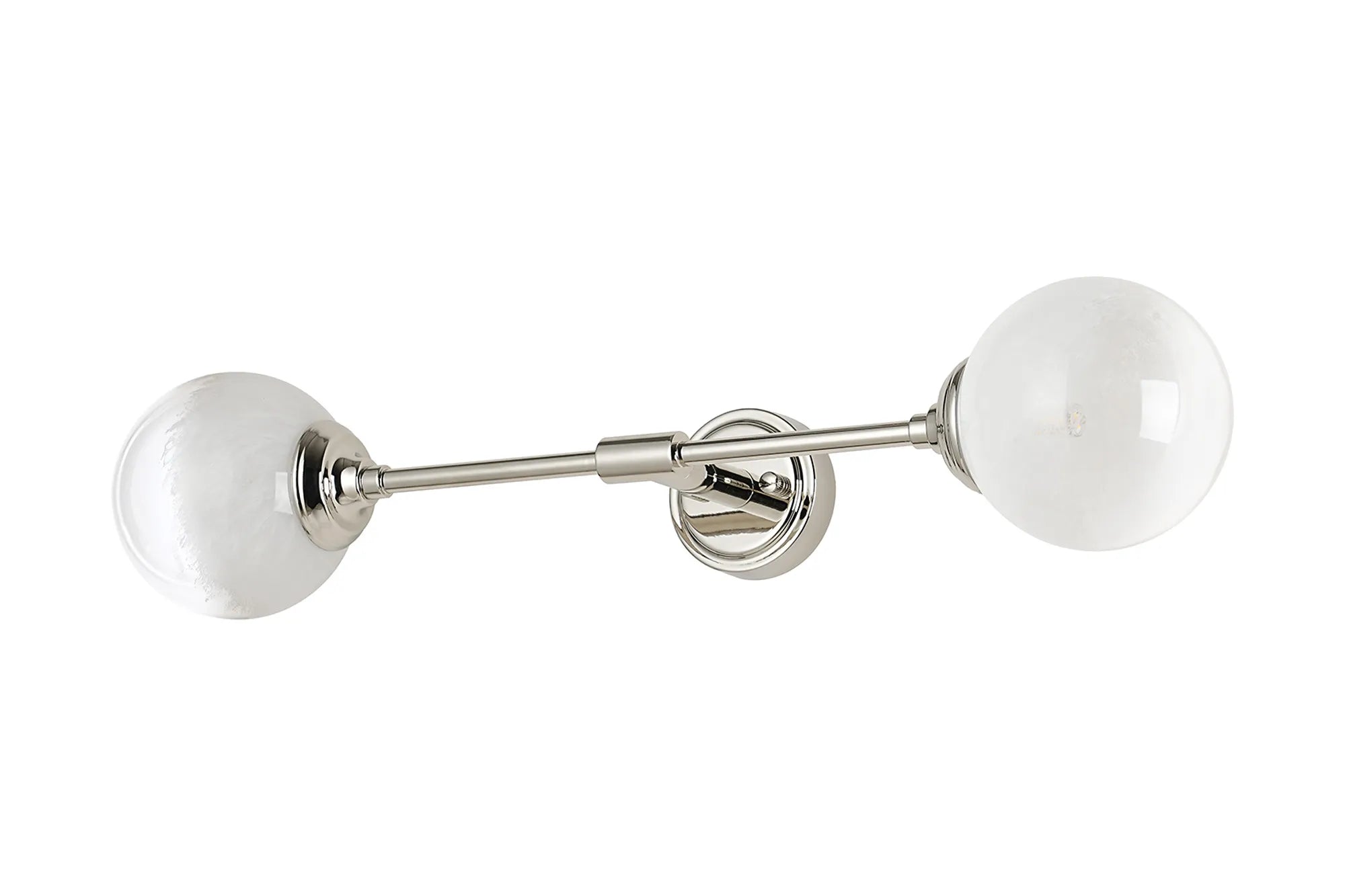 Dene Ceiling & Wall Light - Linear 2 Light - IP44 Nickel & White Two-Tone Snow Specks Round Glass