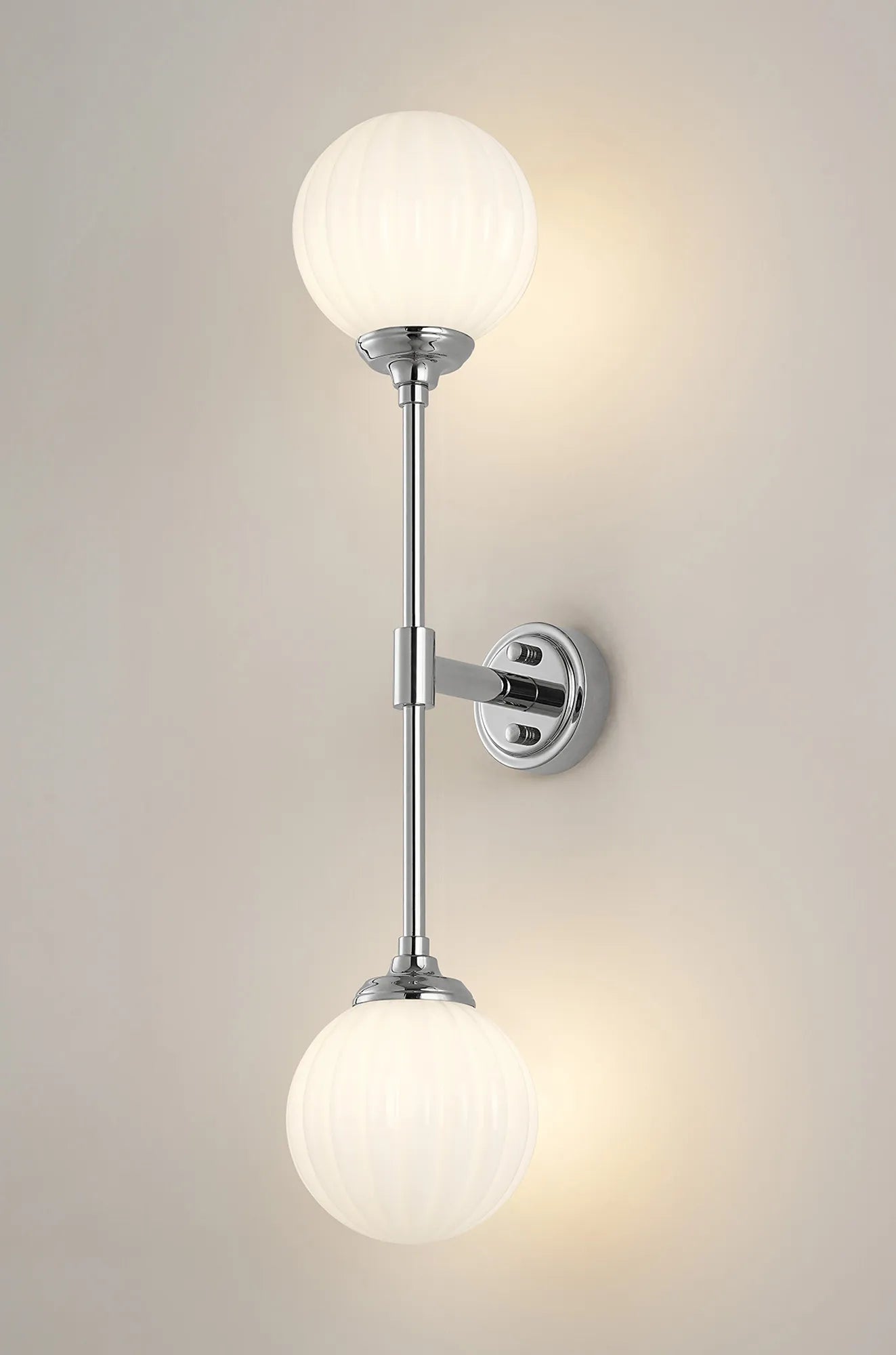Dene Ceiling & Wall Light - Linear 2 Light - IP44 Nickel & White Round Segment Glass