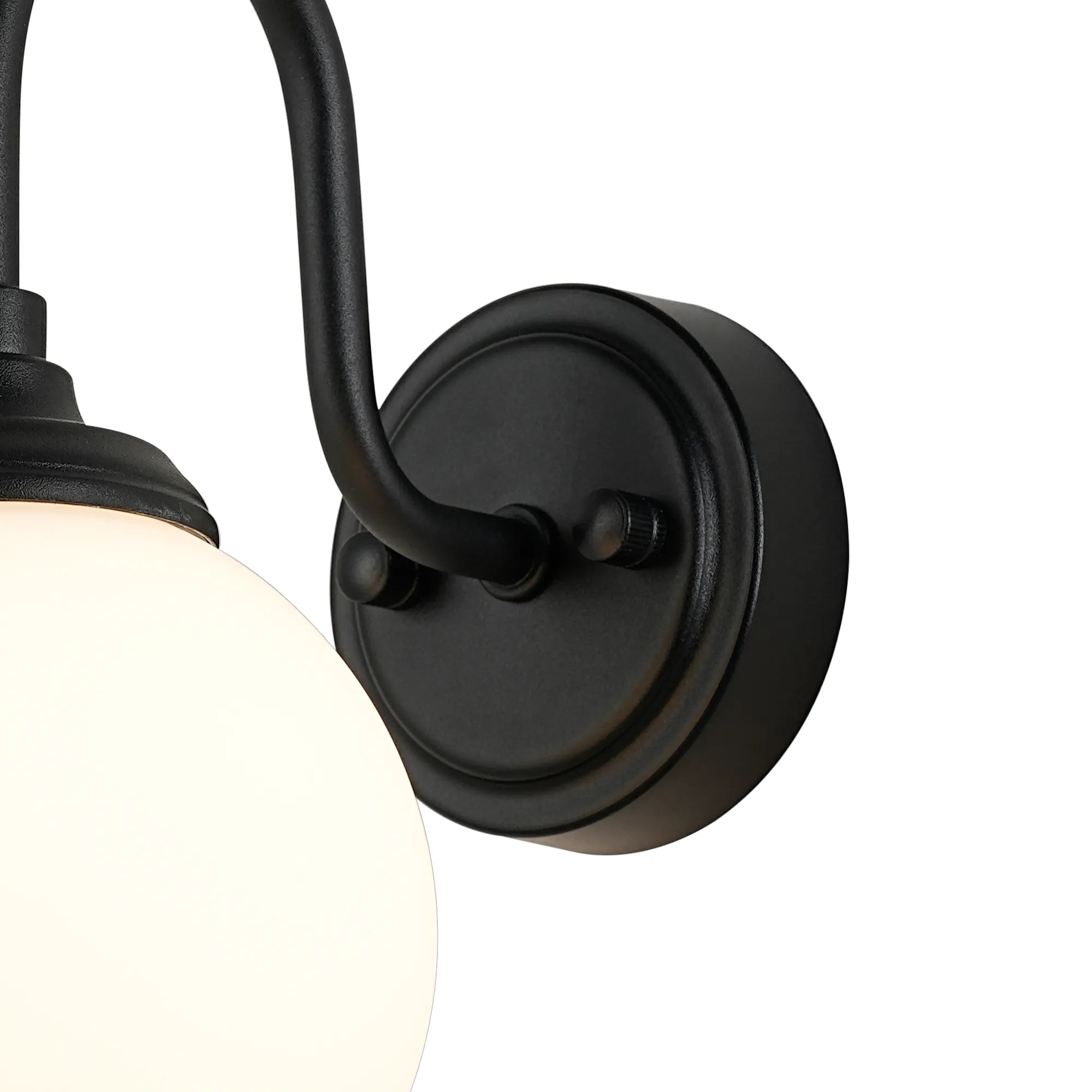 Dene Curved Arm Wall Light - 1 Light - IP44 Satin Black & Opal Smooth Round Glass