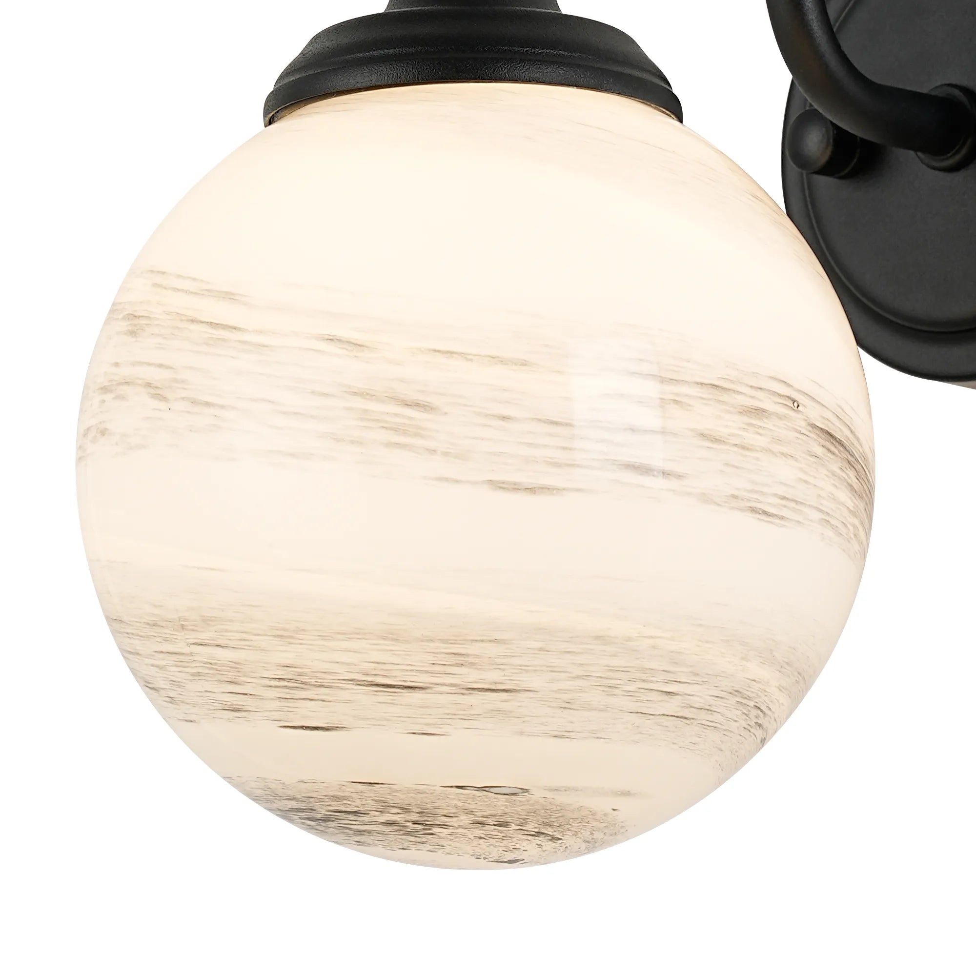 Dene Curved Arm Wall Light - 1 Light - IP44 Satin Black & Grey & White Round Marble Effect Glass