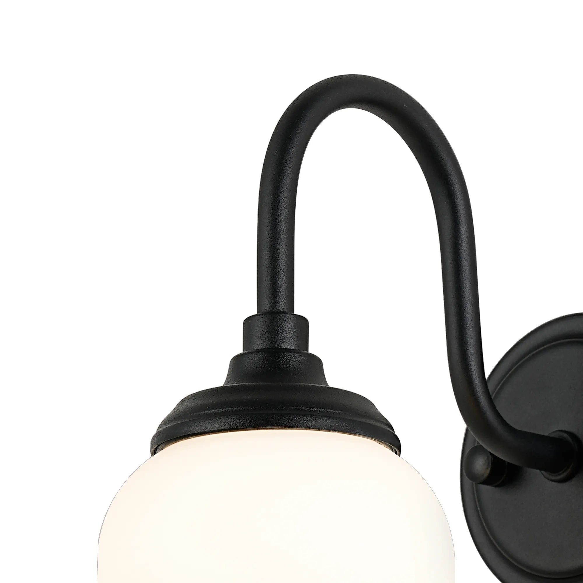 Dene Curved Arm Wall Light - 1 Light - IP44 Satin Black & Opal Smooth Tubular Glass