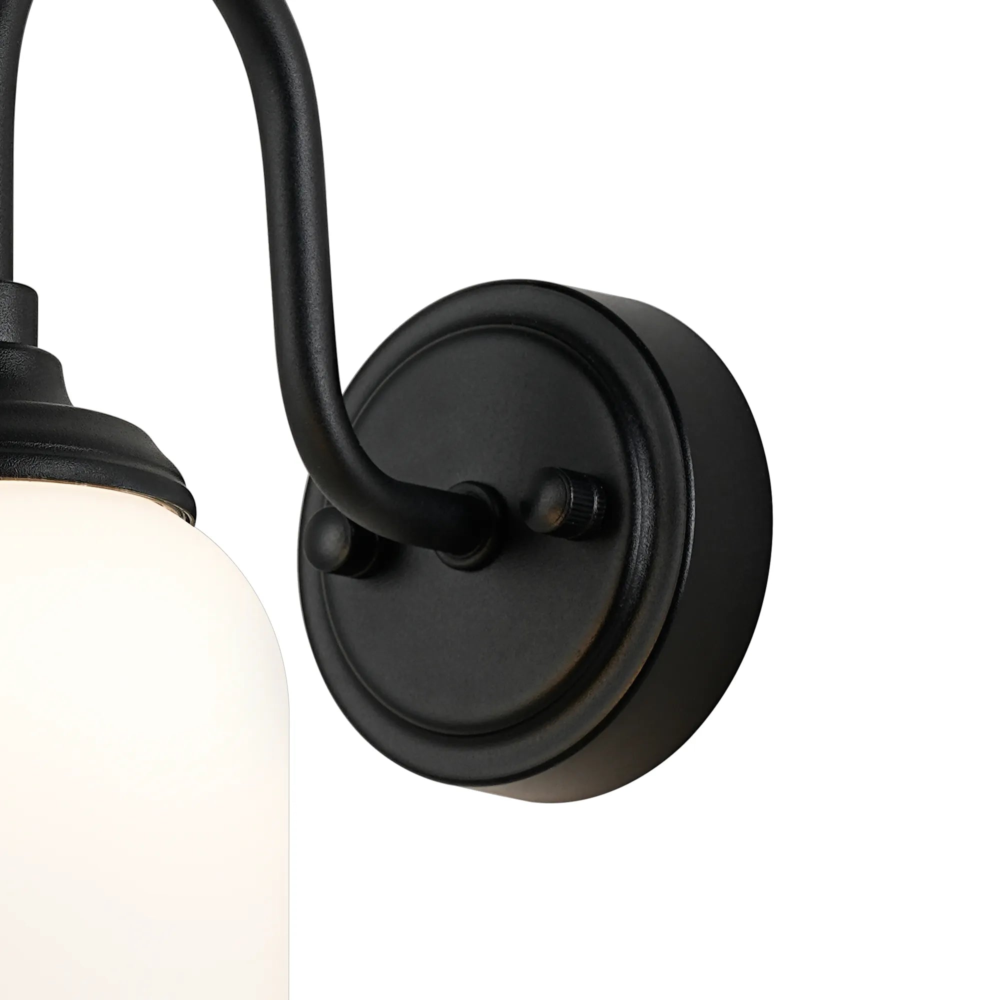 Dene Curved Arm Wall Light - 1 Light - IP44 Satin Black & Opal Smooth Tubular Glass