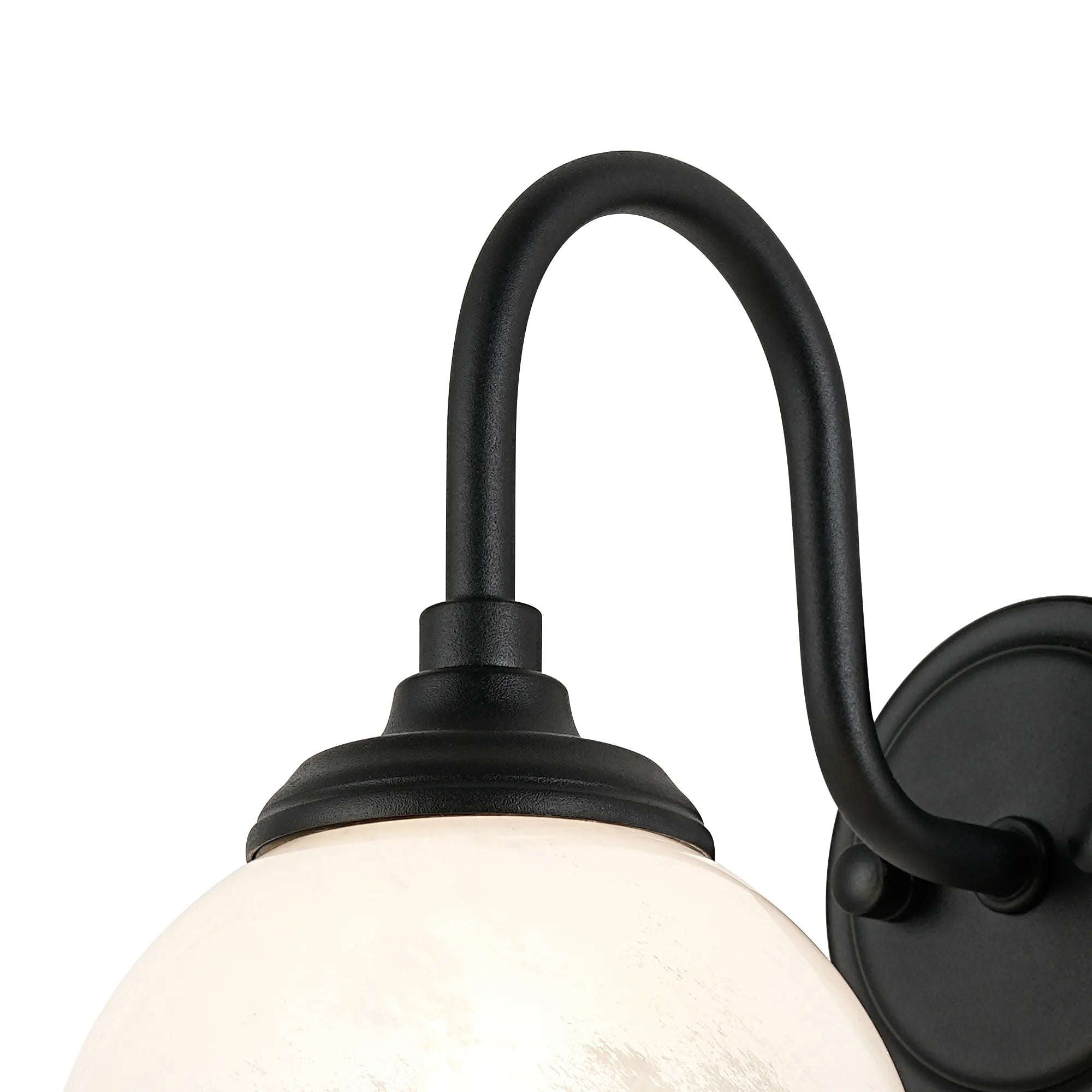 Dene Curved Arm Wall Light - 1 Light - IP44 Satin Black & White Two-Tone Snow Specks Round Glass