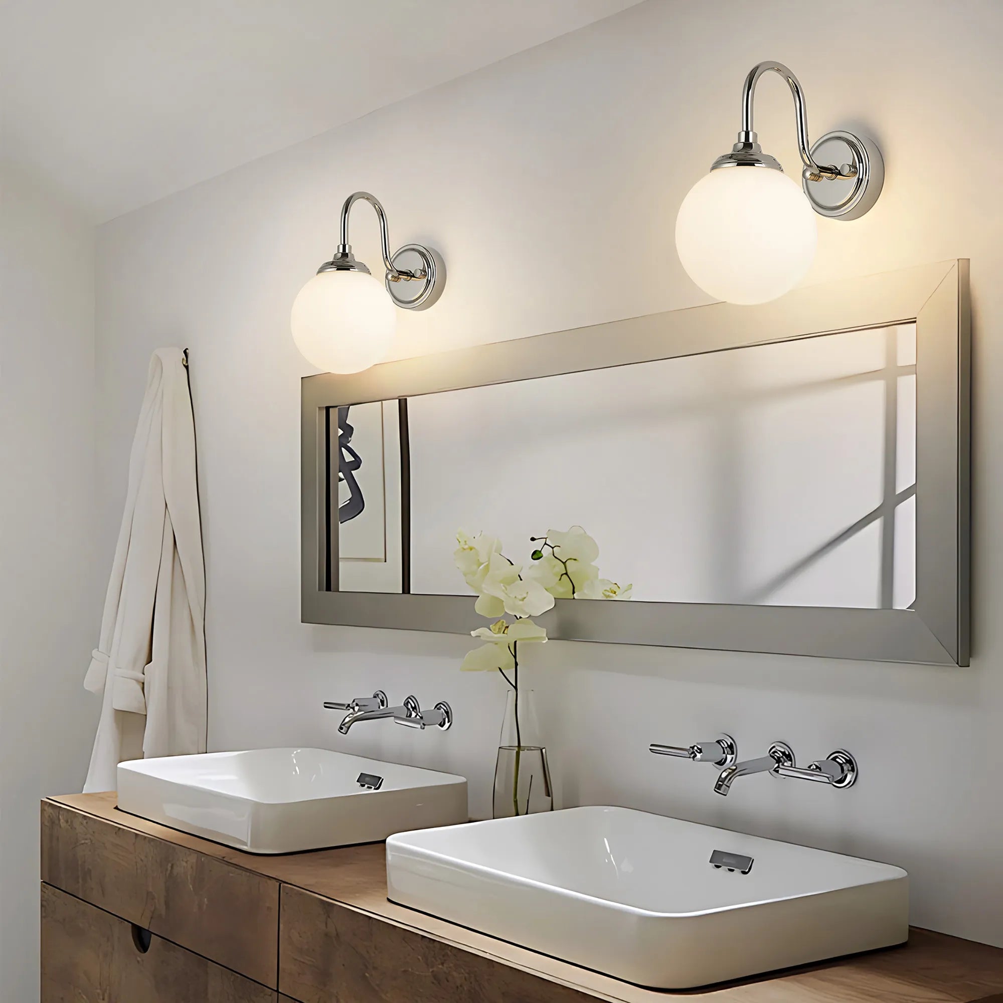 Dene Curved Arm Wall Light - Frame 1 Light - IP44 Polished Nickel