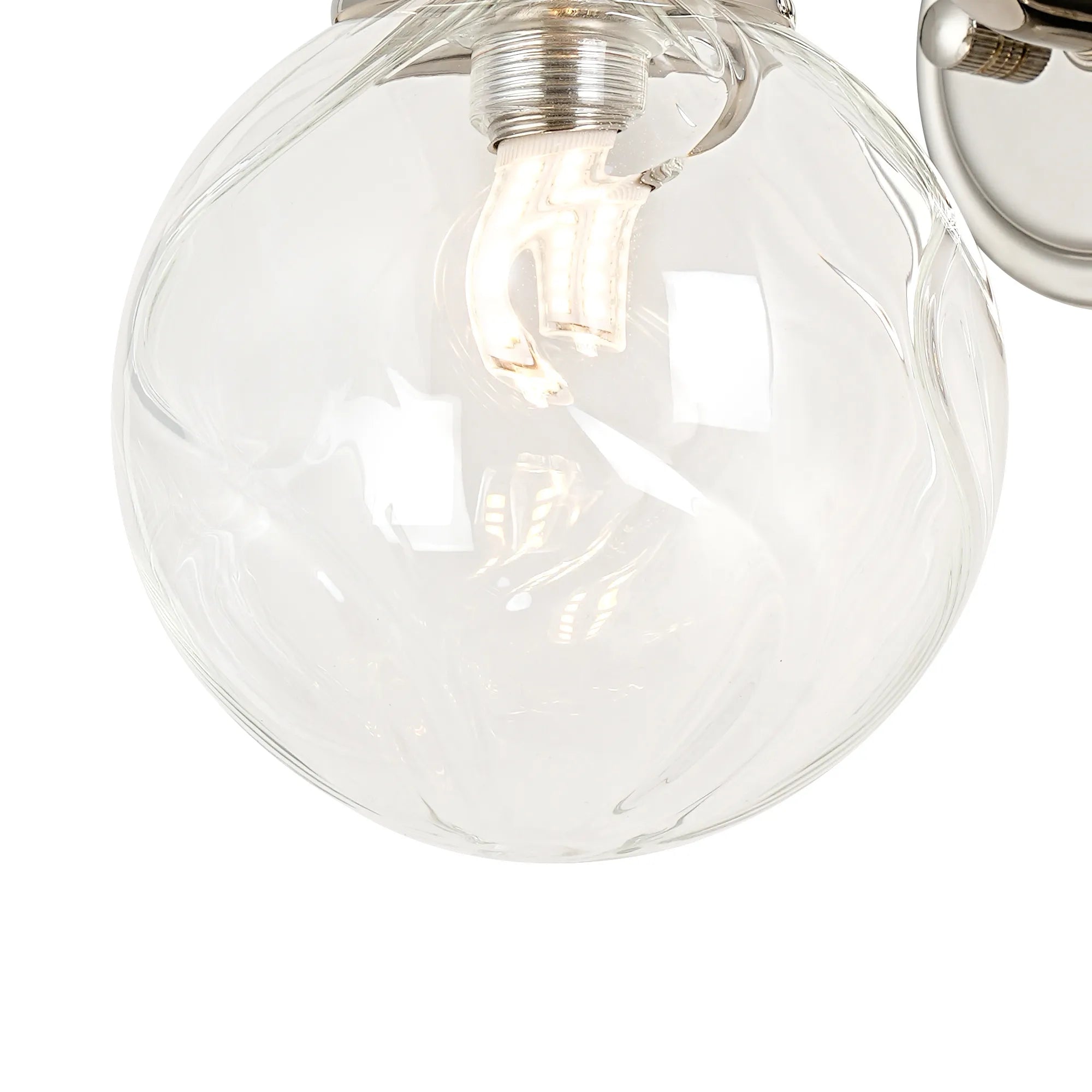 Dene Curved Arm Wall Light - 1 Light - IP44 Polished Nickel & Clear Waved Round Glass