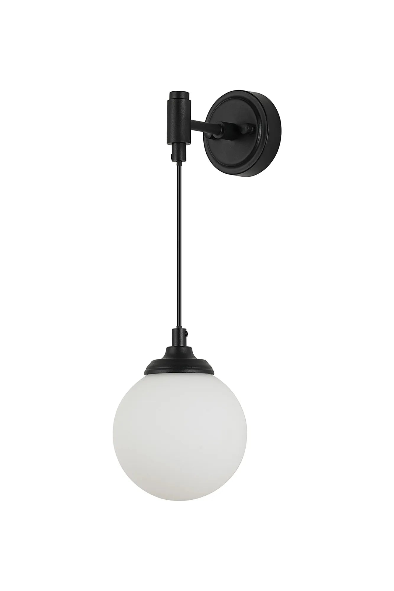 Dene Adjustable Single Wall Light IP44 - Satin Black & Opal Smooth Round Glass