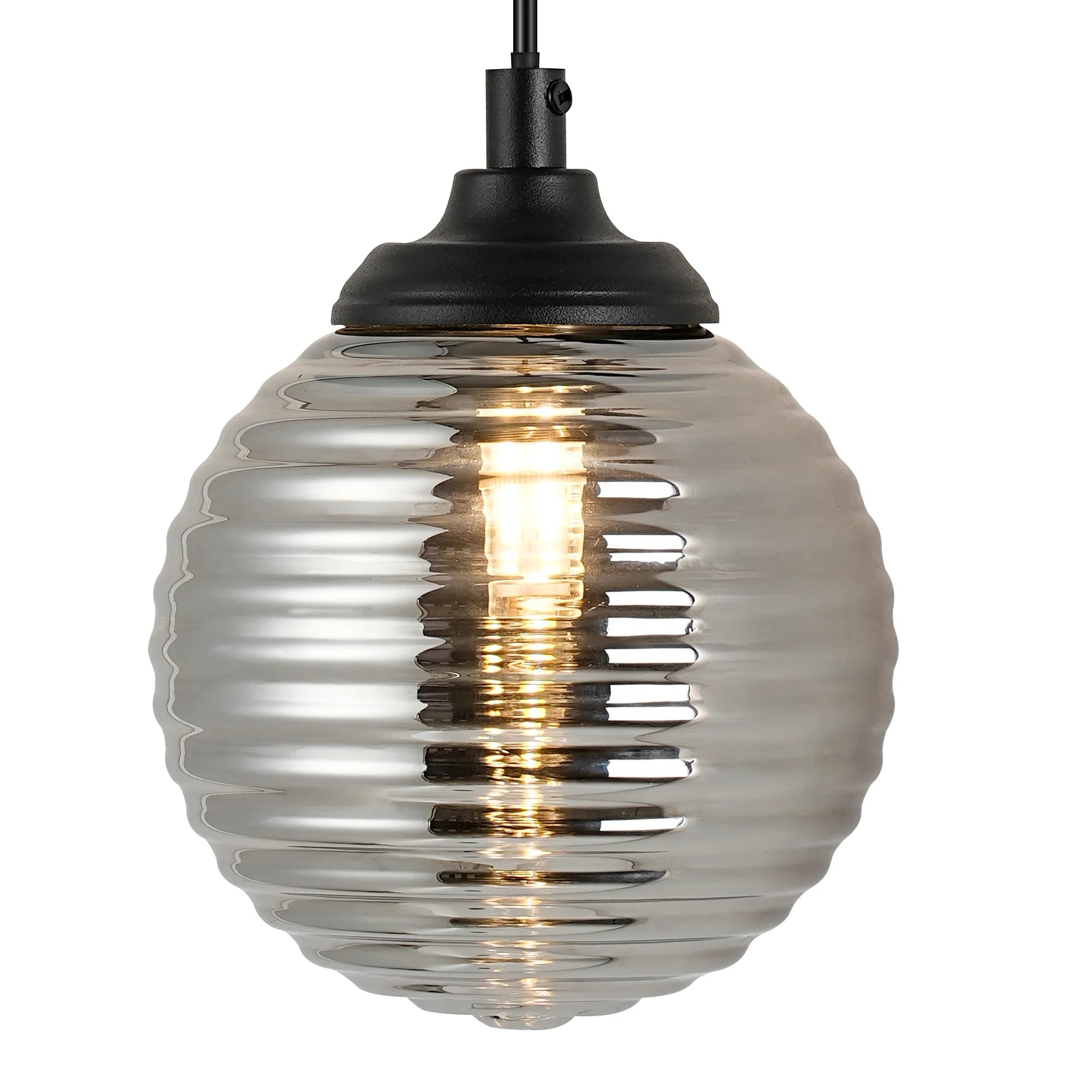 Dene Adjustable Single Wall Light IP44 - Satin Black & Smoke Ribbed Round Glass