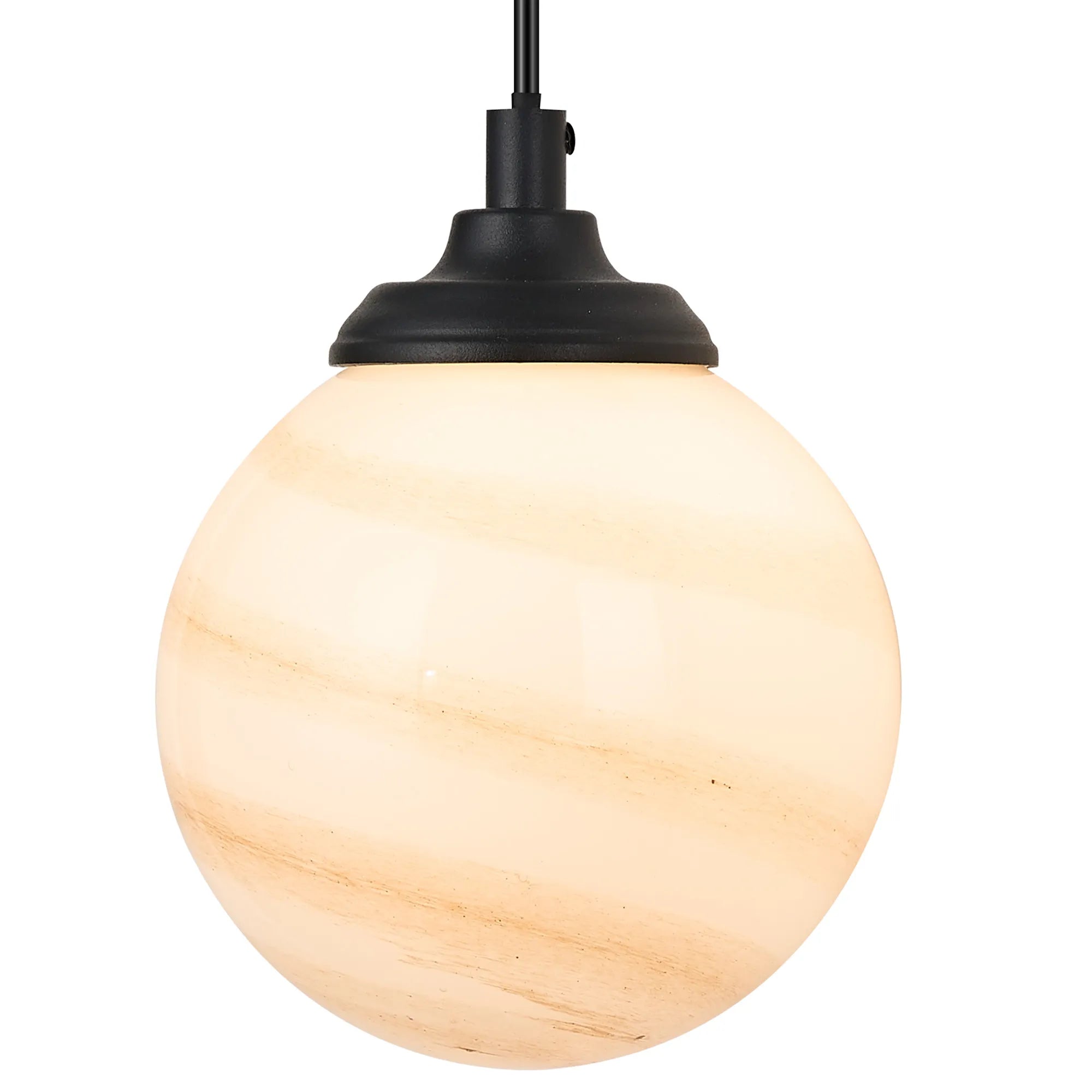 Dene Adjustable Single Wall Light IP44 - Satin Black & Brown & White Round Marble Effect Glass