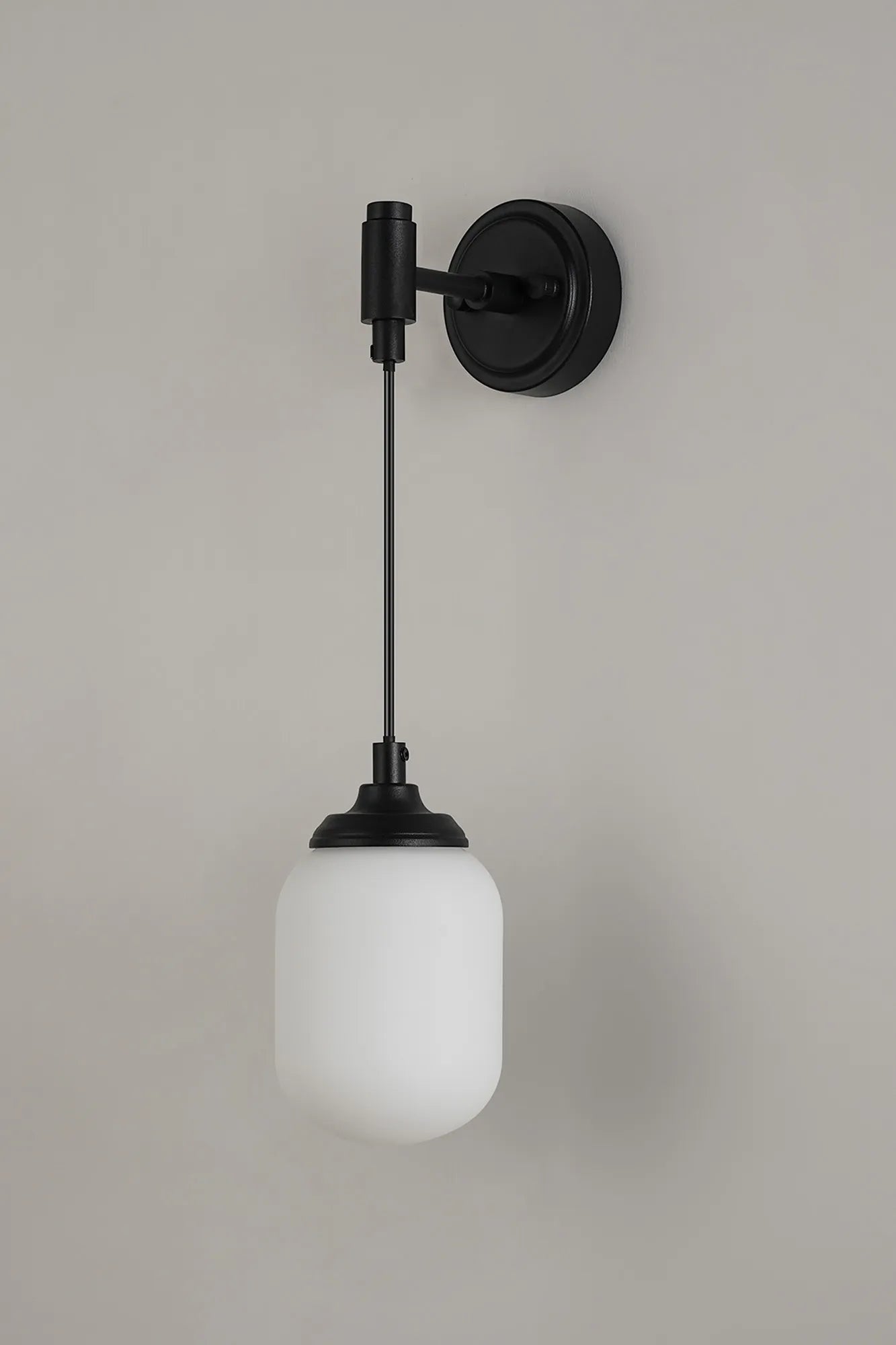 Dene Adjustable Single Wall Light IP44 - Satin Black & Opal Smooth Tubular Glass
