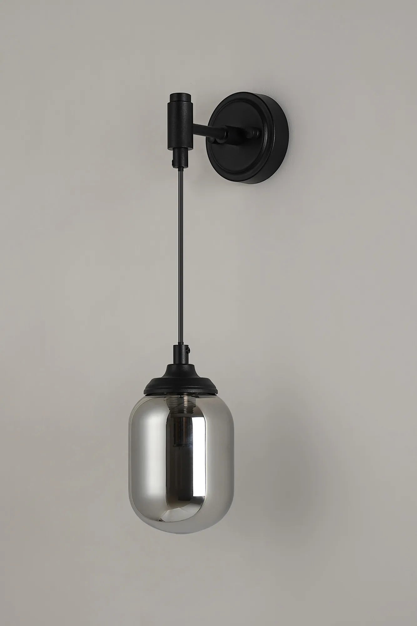 Dene Adjustable Single Wall Light IP44 - Satin Black & Smoke Smooth Tubular Glass