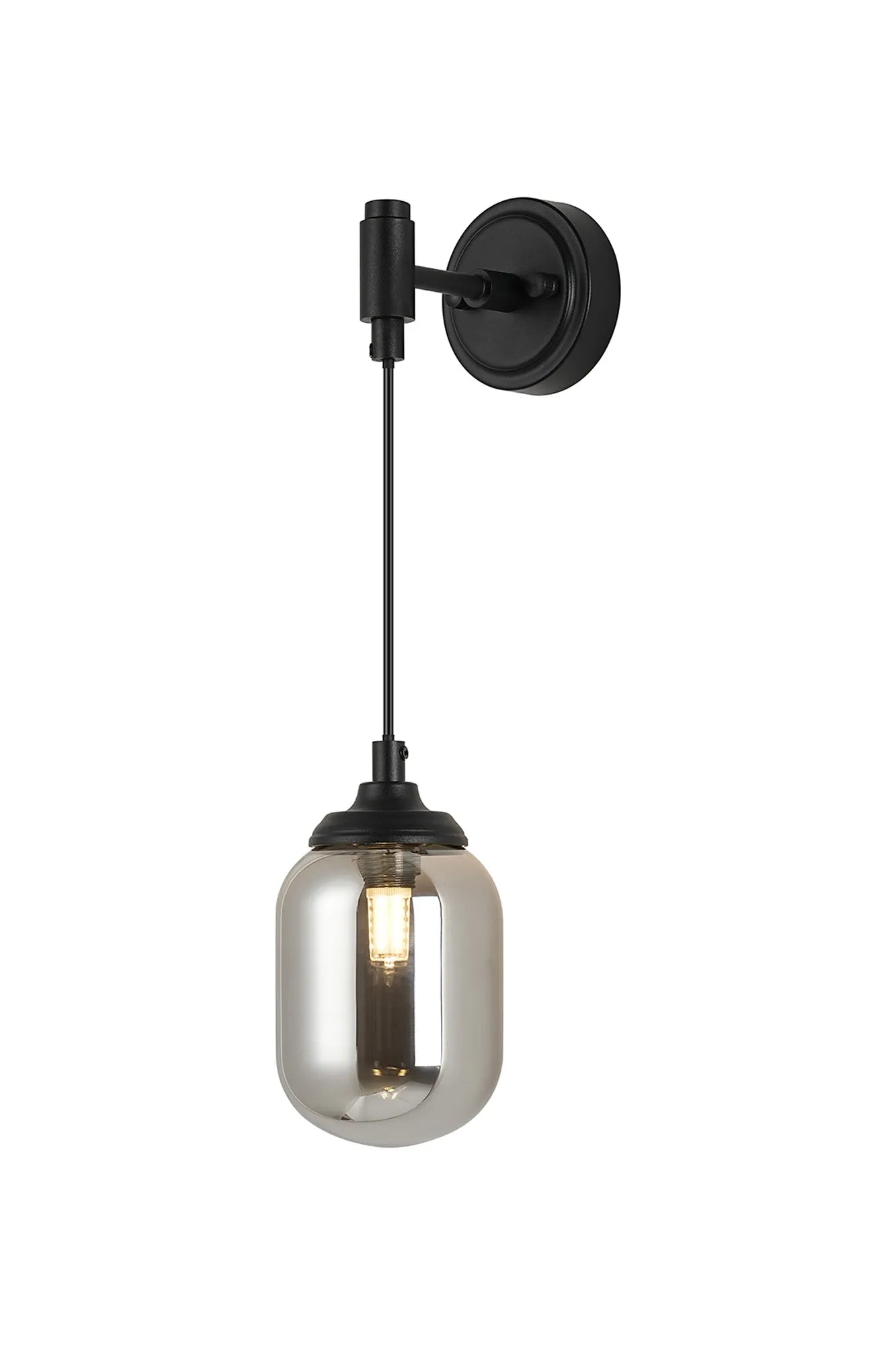 Dene Adjustable Single Wall Light IP44 - Satin Black & Smoke Smooth Tubular Glass