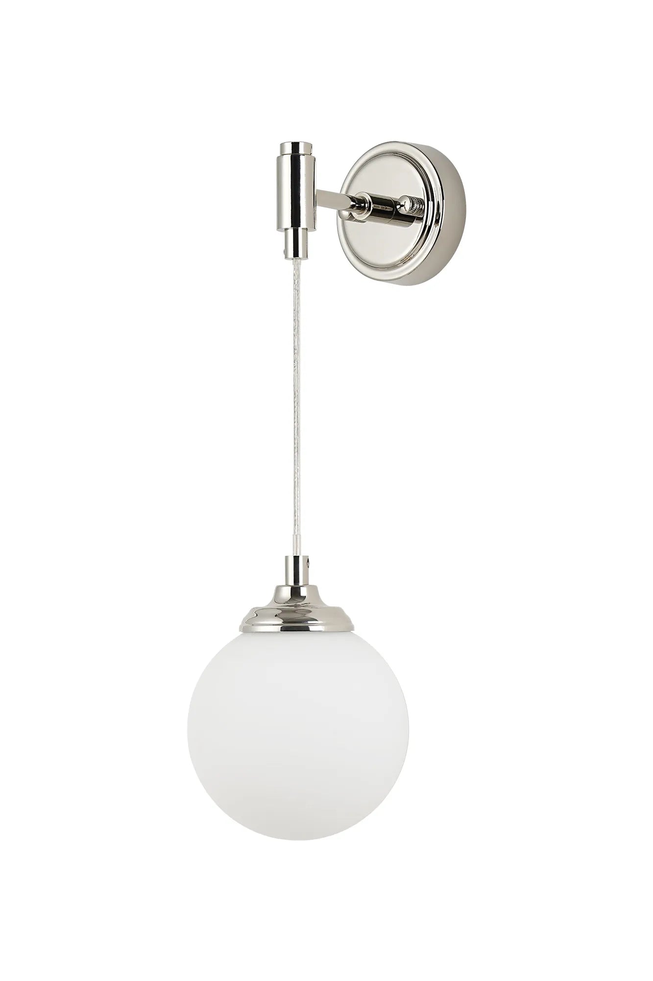 Dene Adjustable Single Wall Light IP44 - Polished Nickel & Opal Smooth Round Glass