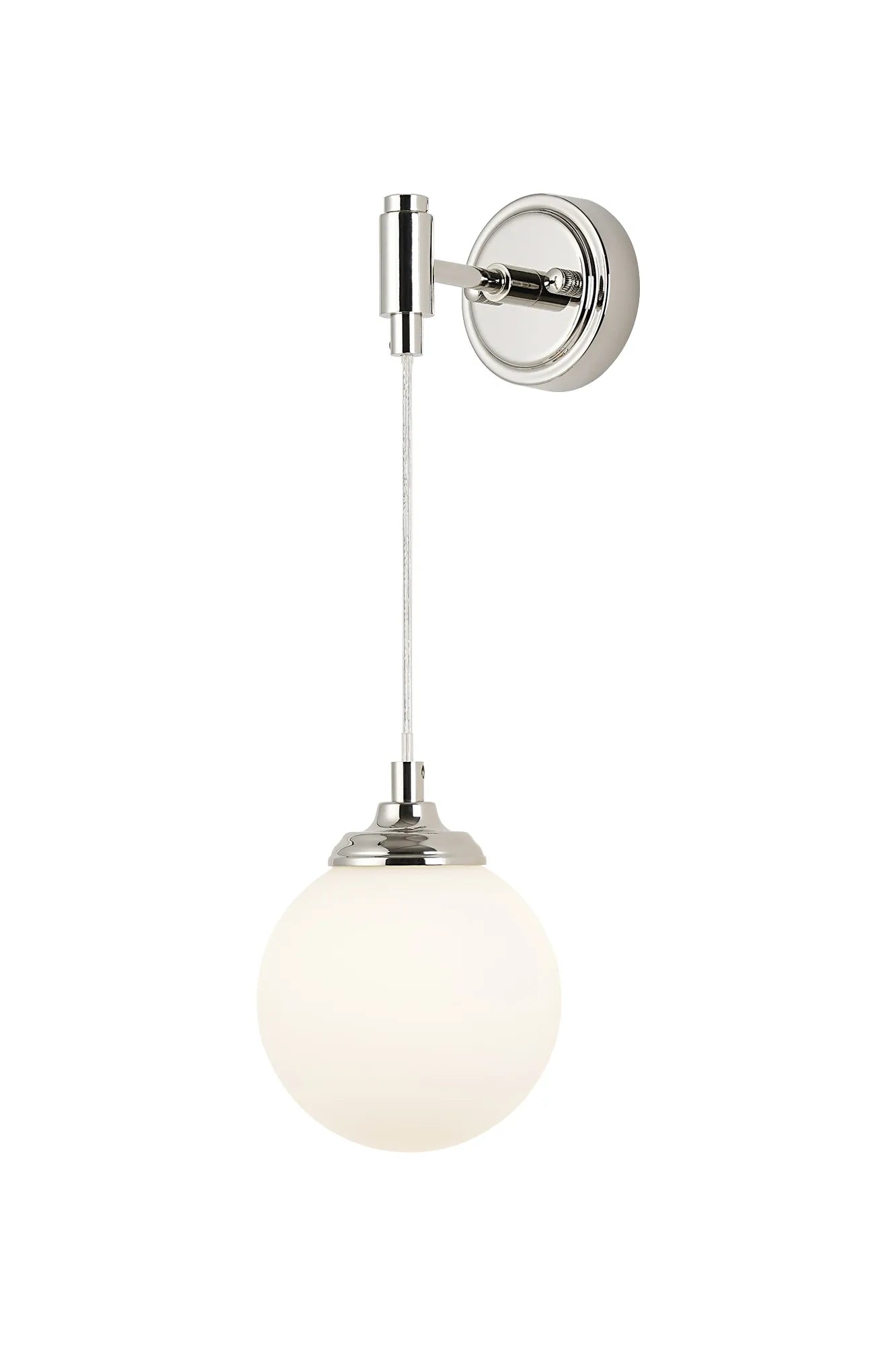Dene Adjustable Single Wall Light IP44 - Polished Nickel & Opal Smooth Round Glass