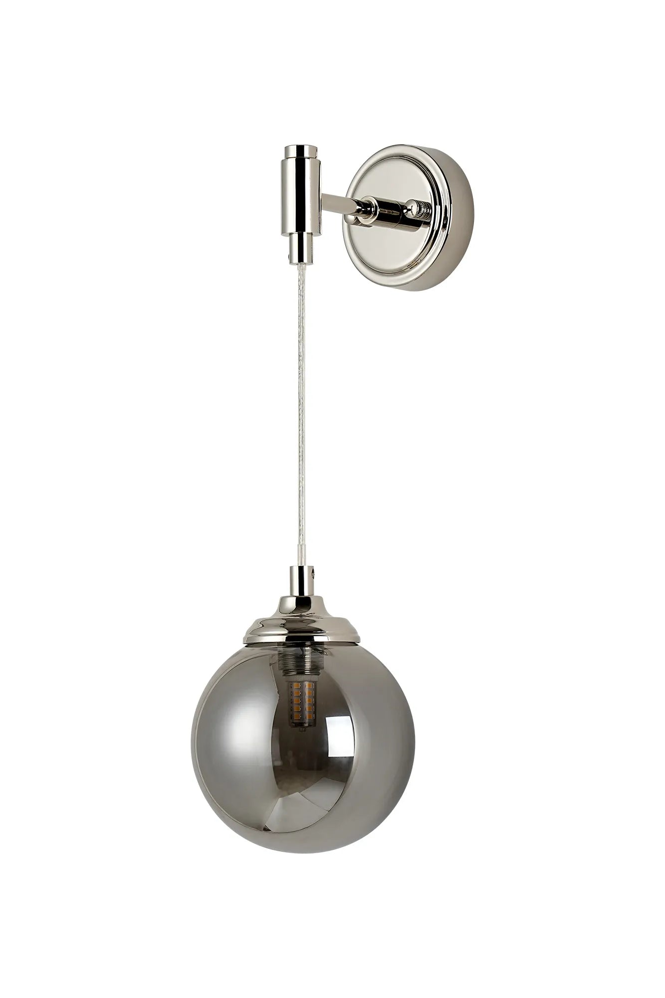 Dene Adjustable Single Wall Light IP44 - Polished Nickel & Smoke Smooth Round Glass