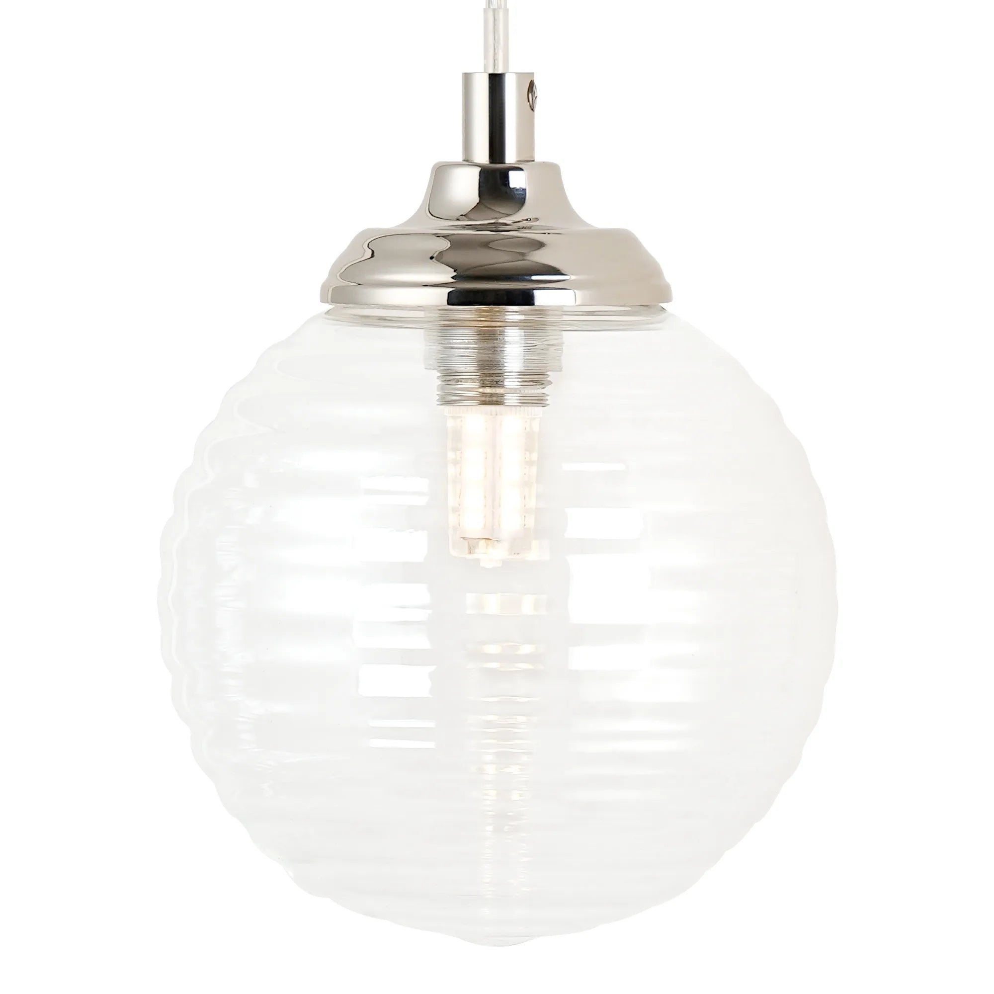 Dene Adjustable Single Wall Light IP44 - Polished Nickel & Clear Ribbed Round Glass