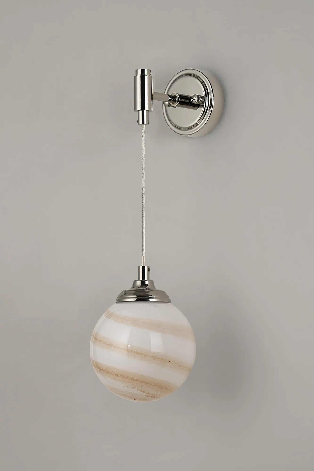 Dene Adjustable Single Wall Light IP44 - Polished Nickel & Brown & White Round Marble Effect Glass