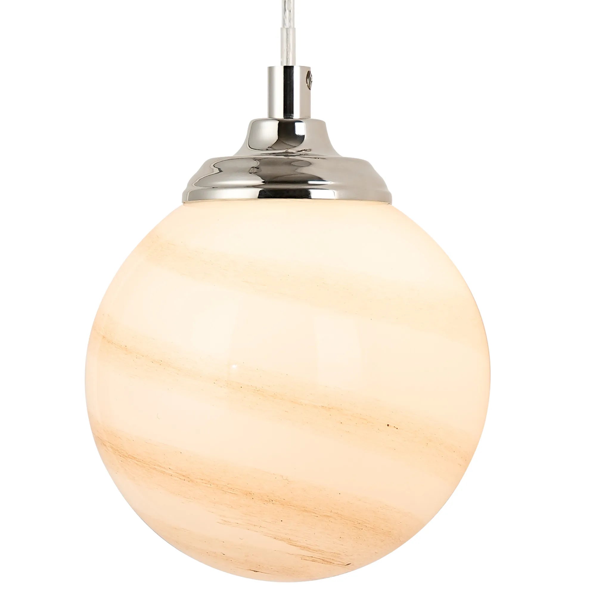 Dene Adjustable Single Wall Light IP44 - Polished Nickel & Brown & White Round Marble Effect Glass