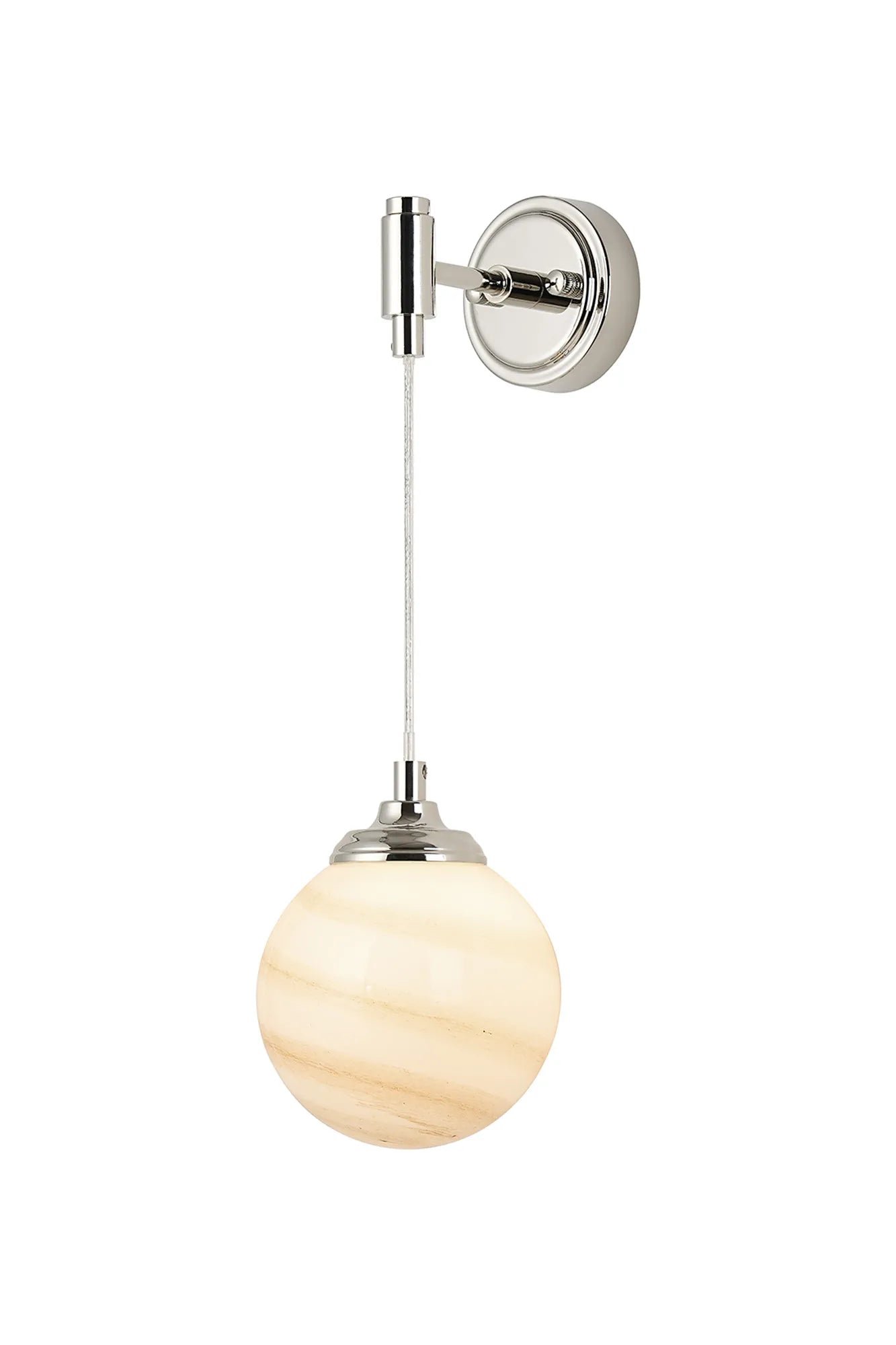 Dene Adjustable Single Wall Light IP44 - Polished Nickel & Brown & White Round Marble Effect Glass