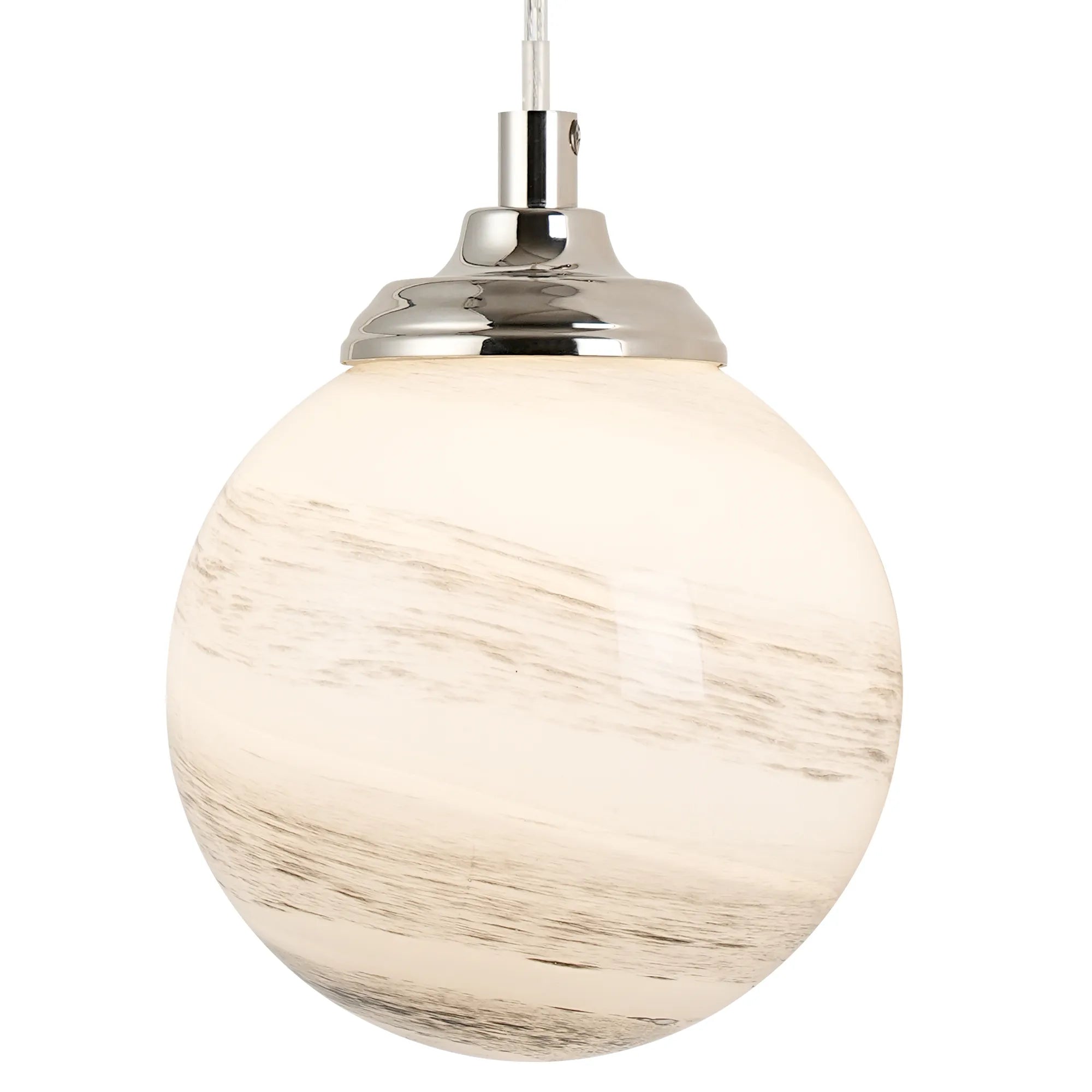 Dene Adjustable Single Wall Light IP44 - Polished Nickel & Grey & White Round Marble Effect Glass