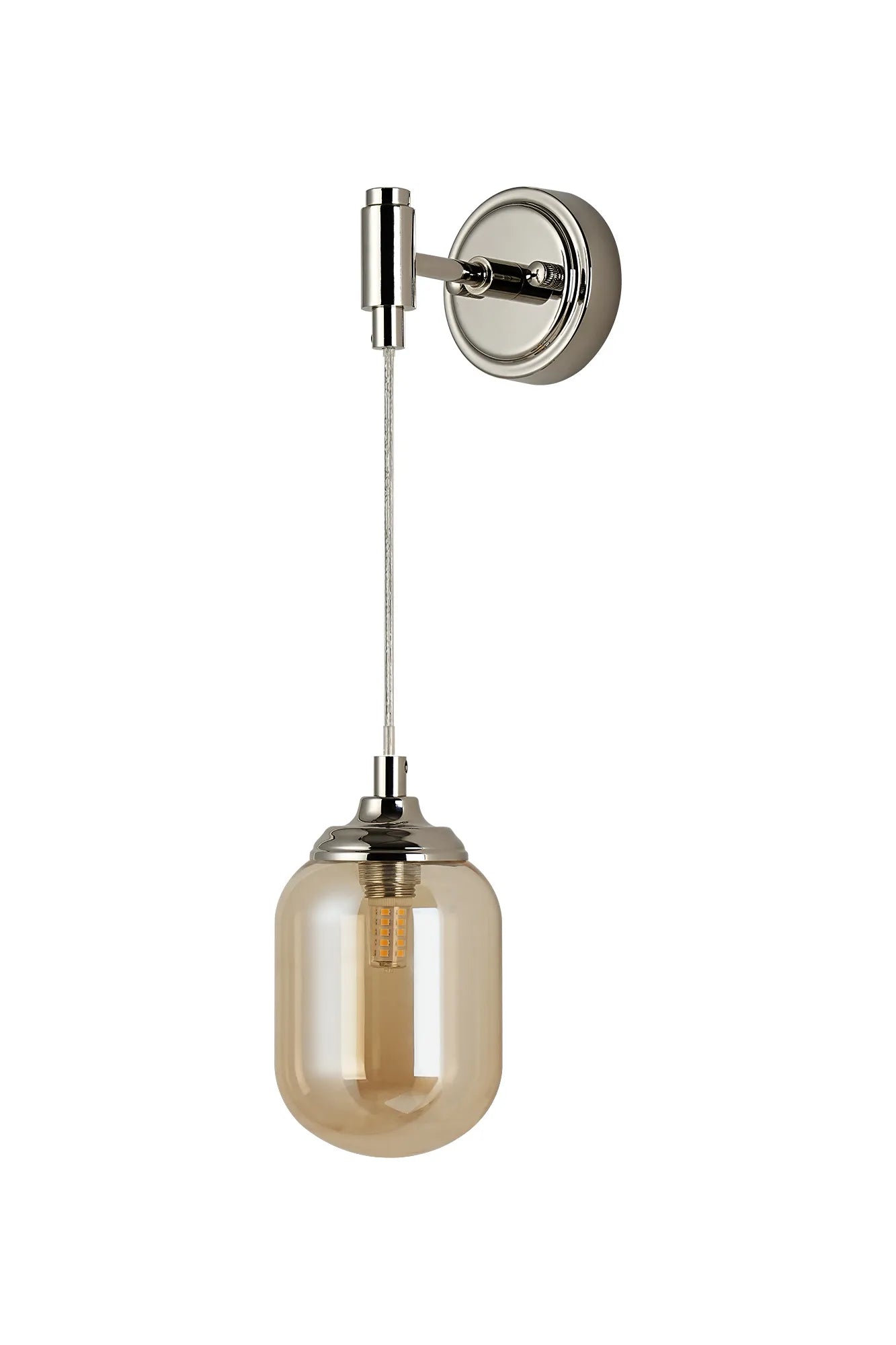 Dene Adjustable Single Wall Light IP44 - Polished Nickel & Amber Smooth Tubular Glass