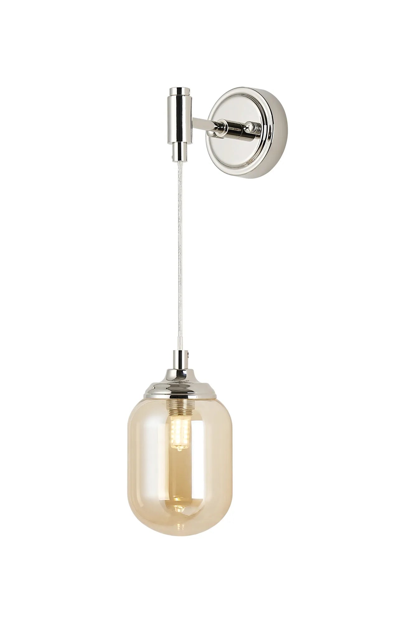 Dene Adjustable Single Wall Light IP44 - Polished Nickel & Amber Smooth Tubular Glass
