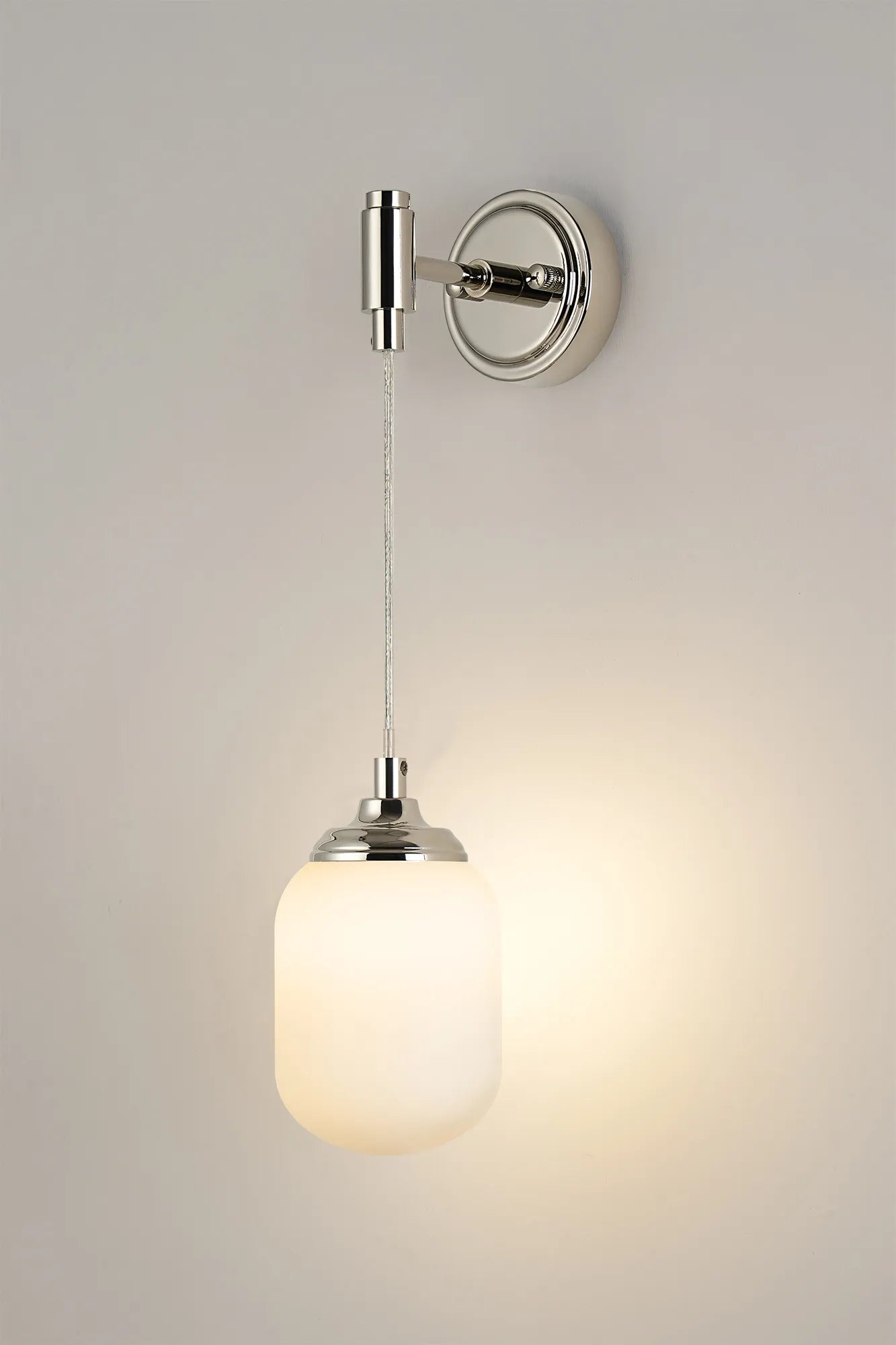 Dene Adjustable Single Wall Light IP44 - Polished Nickel & Opal Smooth Tubular Glass