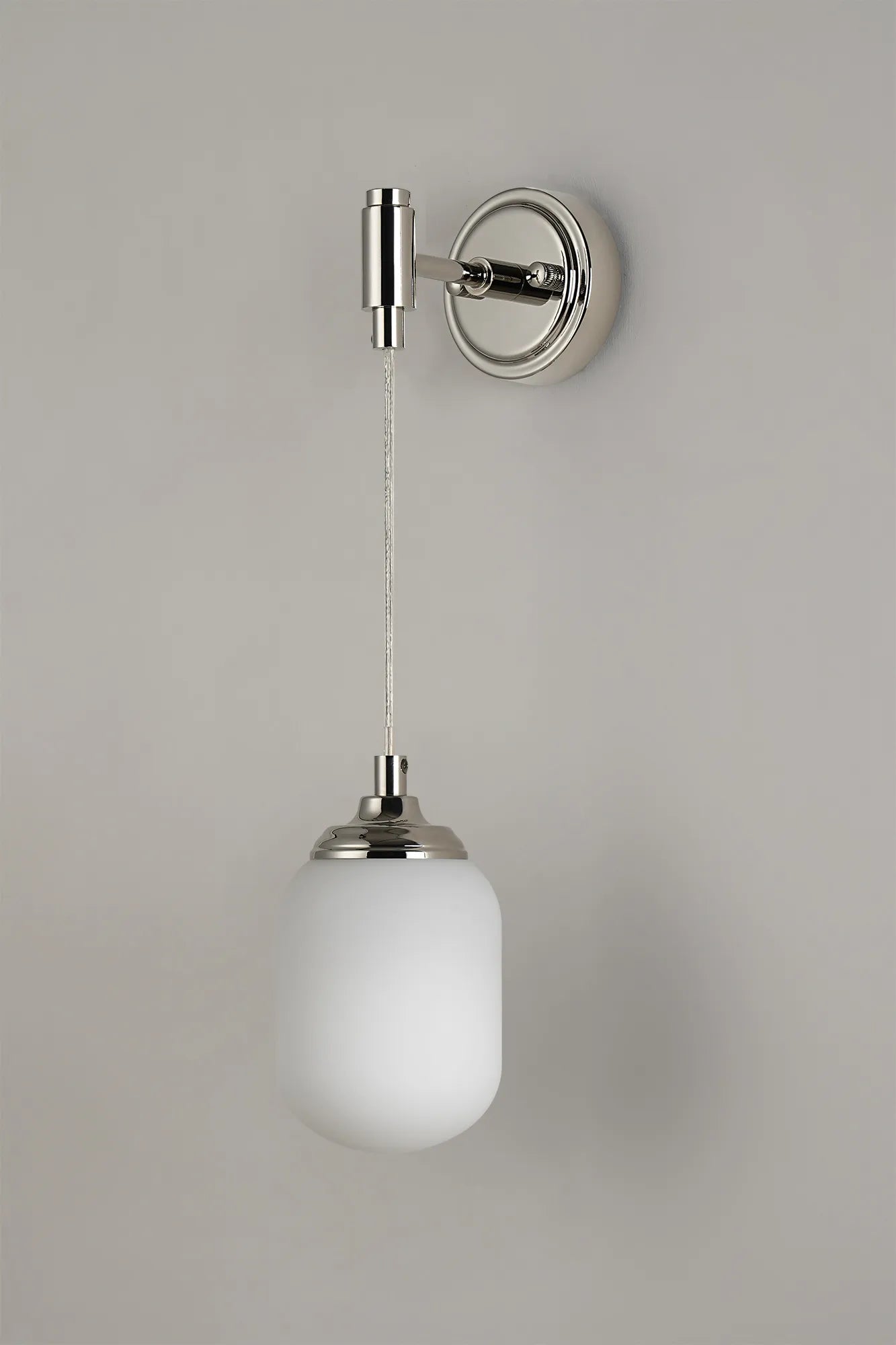 Dene Adjustable Single Wall Light IP44 - Polished Nickel & Opal Smooth Tubular Glass