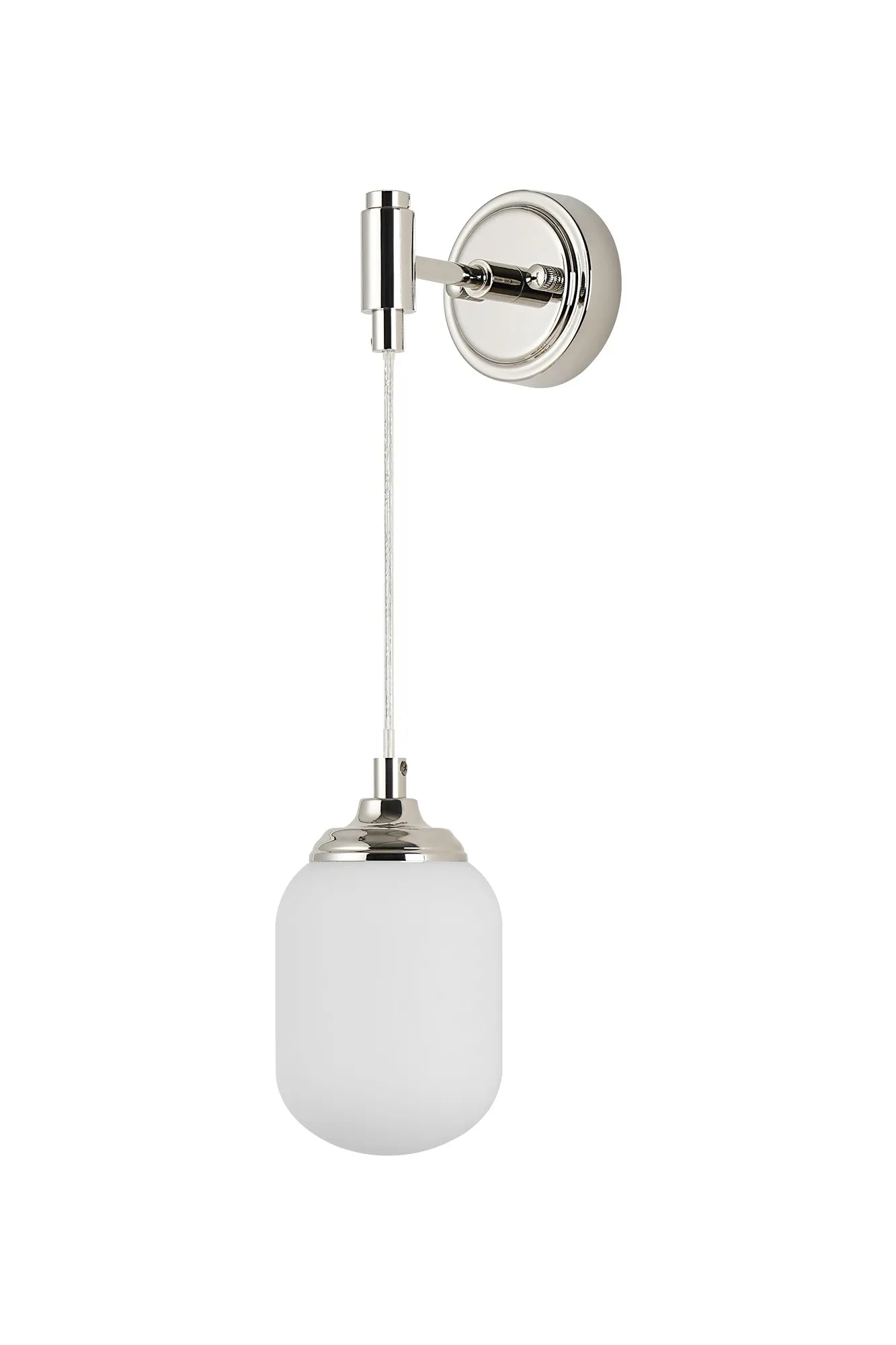 Dene Adjustable Single Wall Light IP44 - Polished Nickel & Opal Smooth Tubular Glass