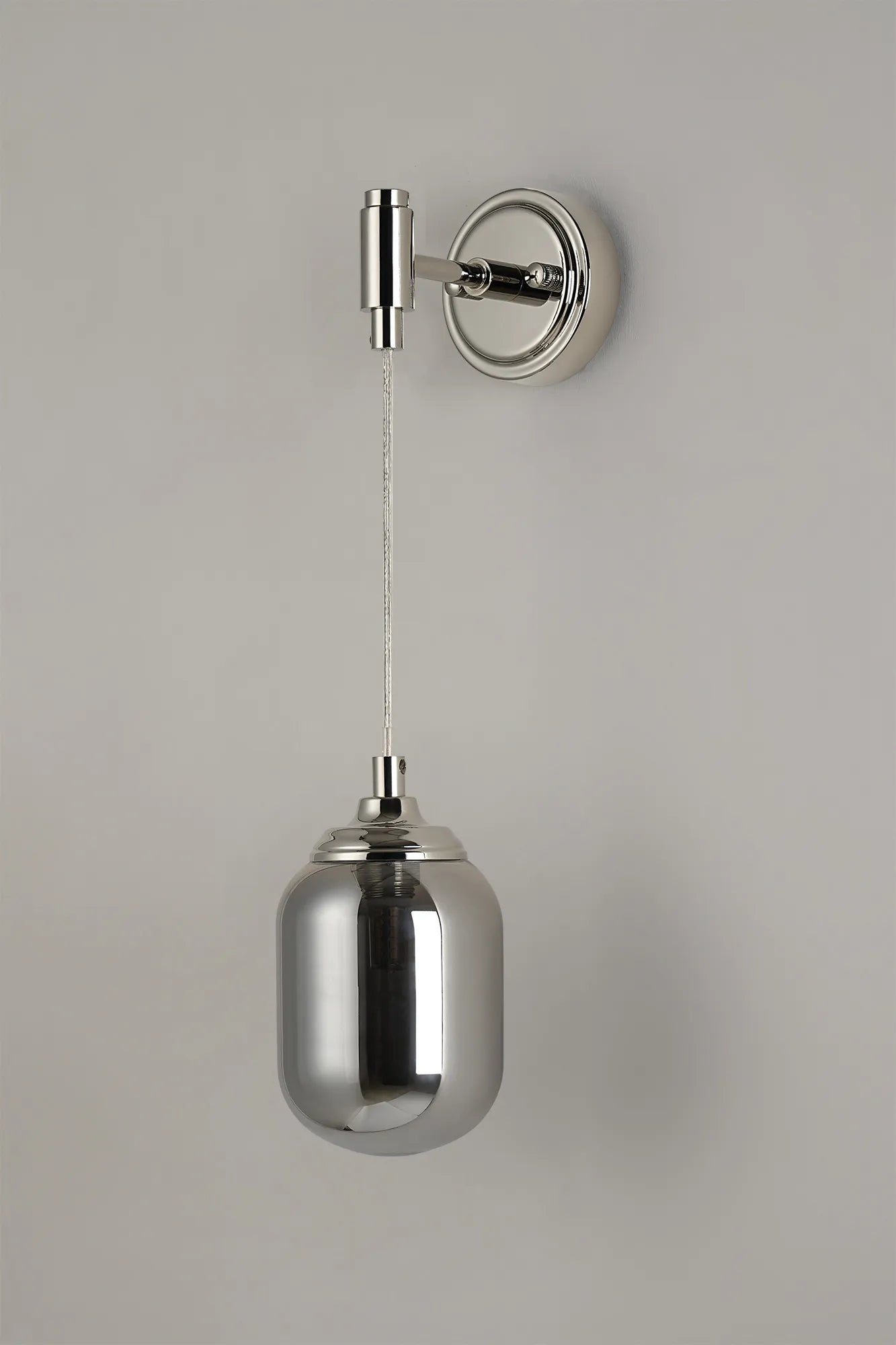 Dene Adjustable Single Wall Light IP44 - Polished Nickel & Smoke Smooth Tubular Glass