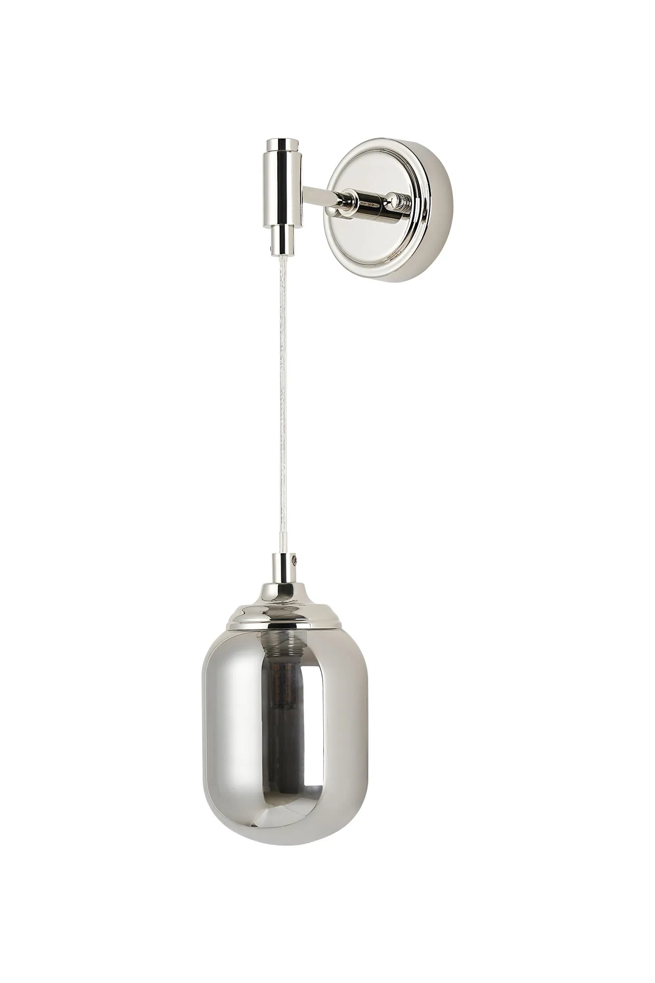 Dene Adjustable Single Wall Light IP44 - Polished Nickel & Smoke Smooth Tubular Glass