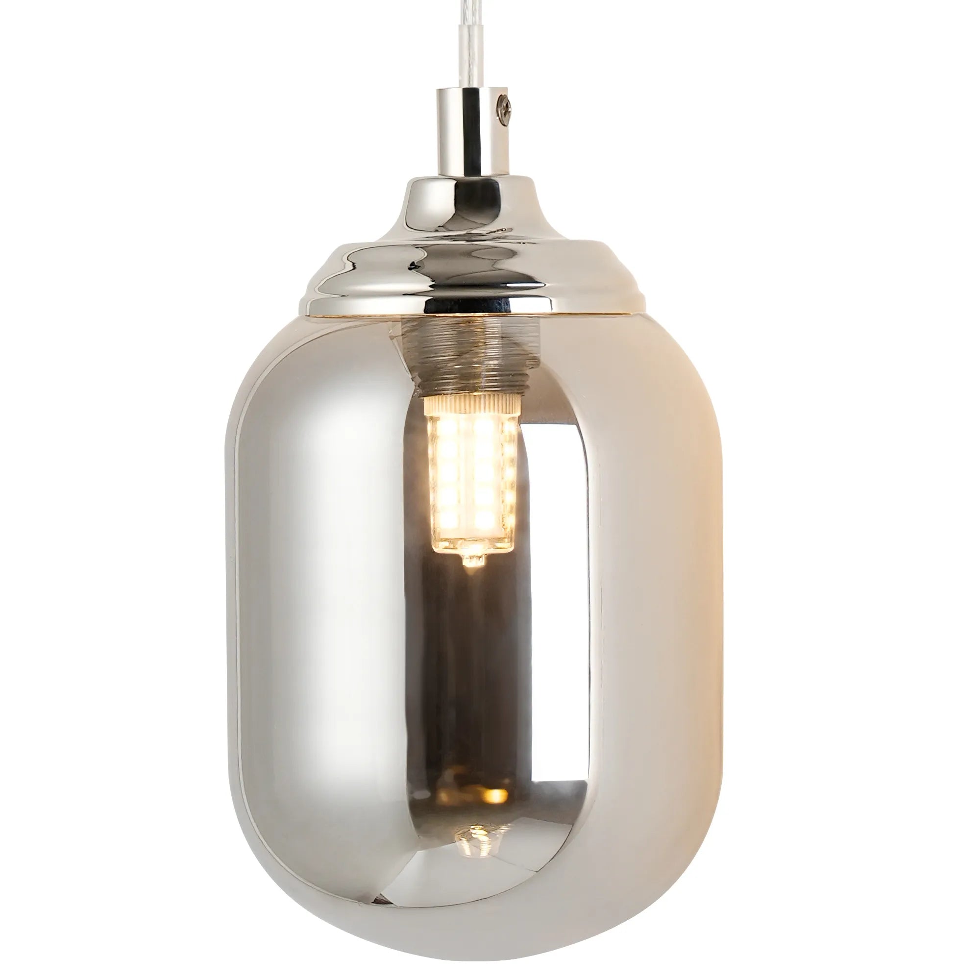 Dene Adjustable Single Wall Light IP44 - Polished Nickel & Smoke Smooth Tubular Glass