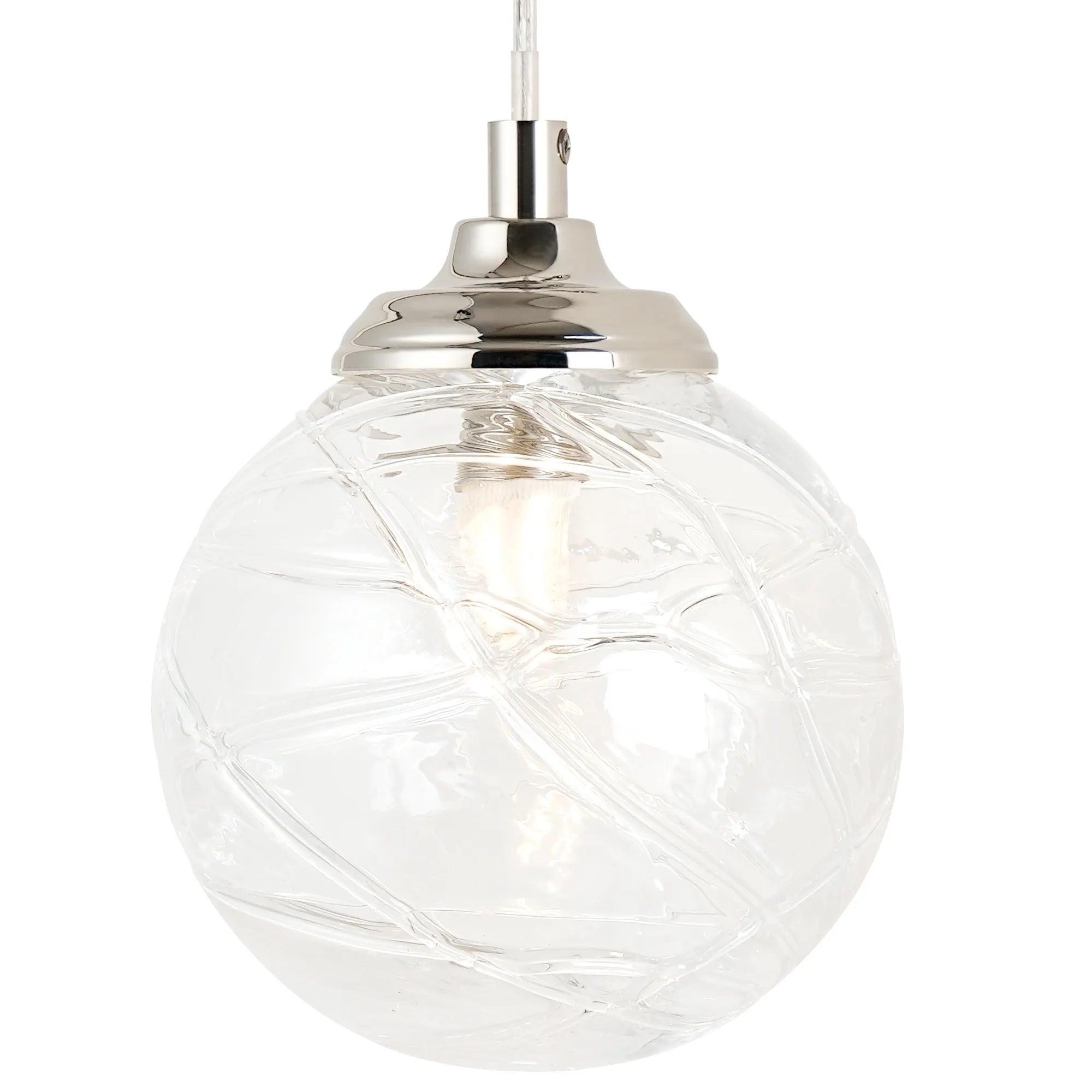 Dene Adjustable Single Wall Light IP44 - Polished Nickel & Clear Dune Effect Round Glass