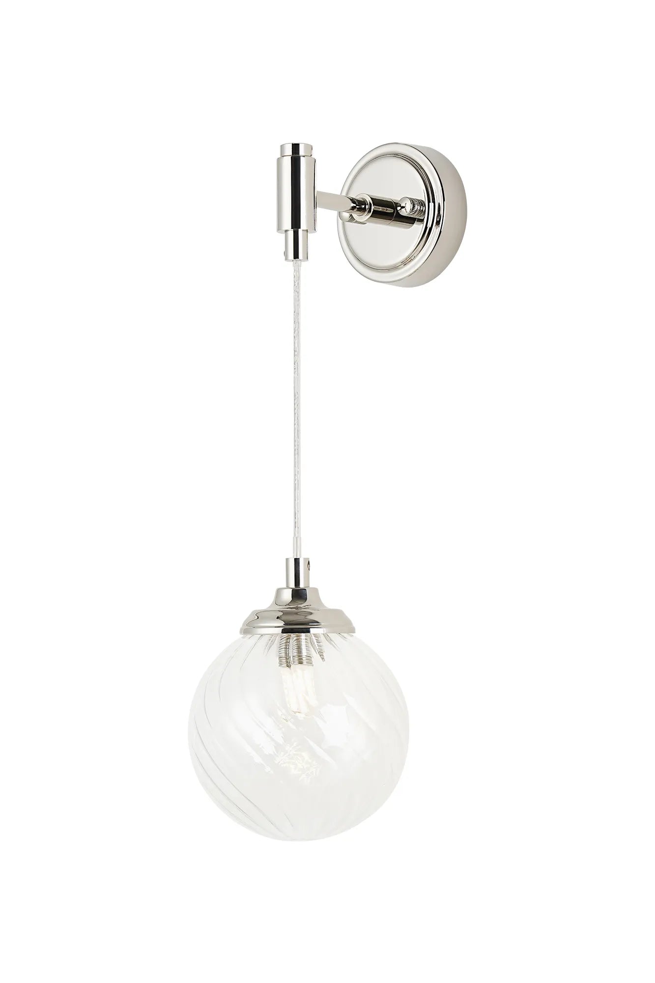 Dene Adjustable Single Wall Light IP44 - Polished Nickel & Clear Swirl Round Glass