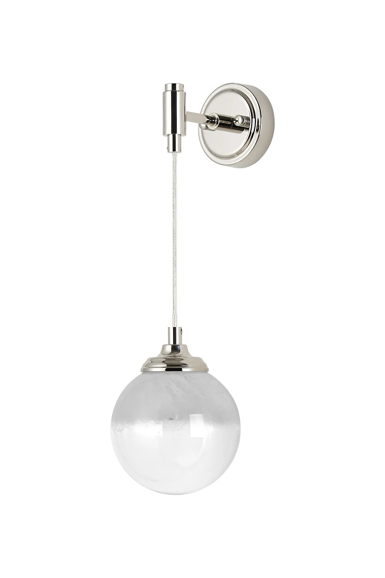 Dene Adjustable Single Wall Light IP44 - Polished Nickel & White Two-Tone Snow Specks Round Glass