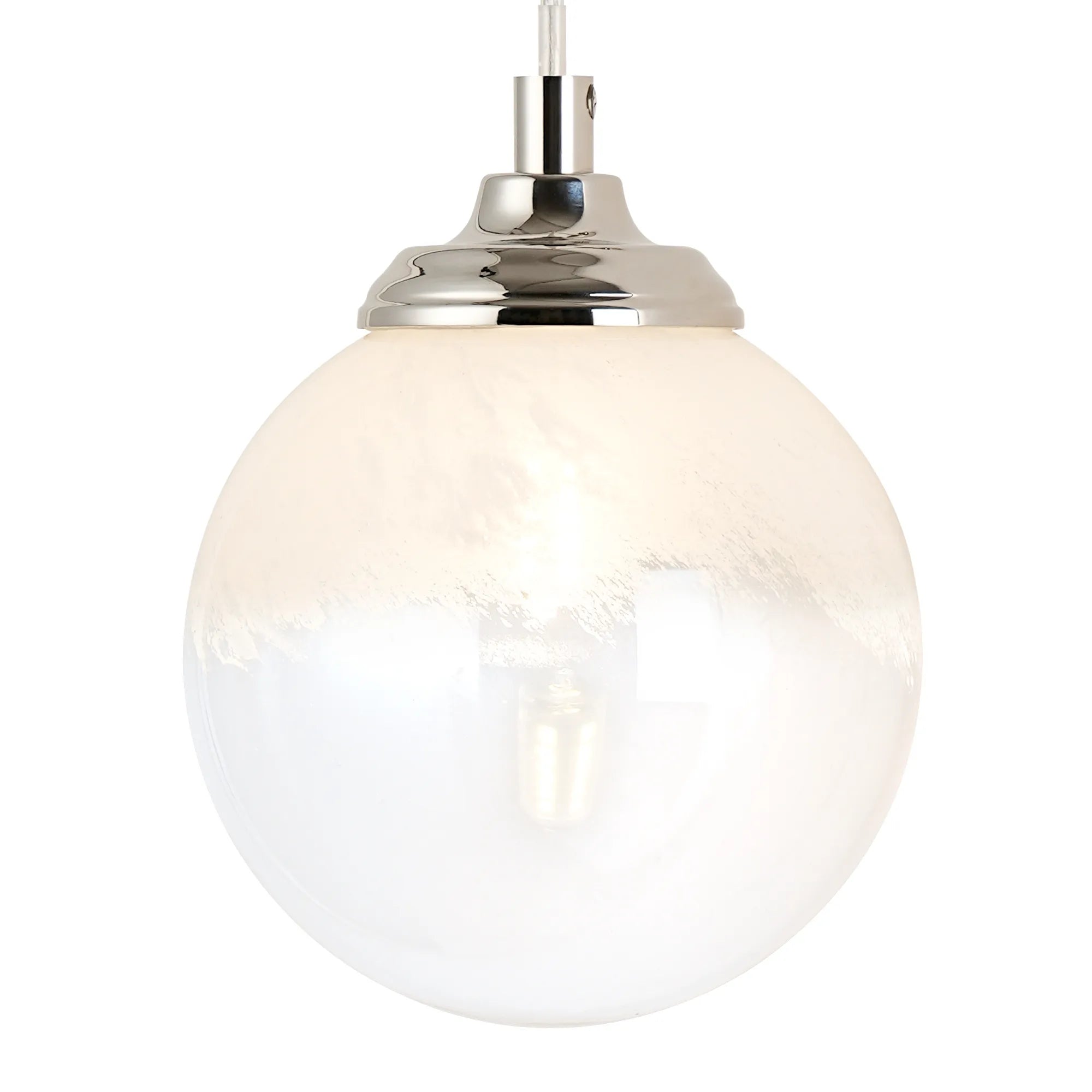 Dene Adjustable Single Wall Light IP44 - Polished Nickel & White Two-Tone Snow Specks Round Glass