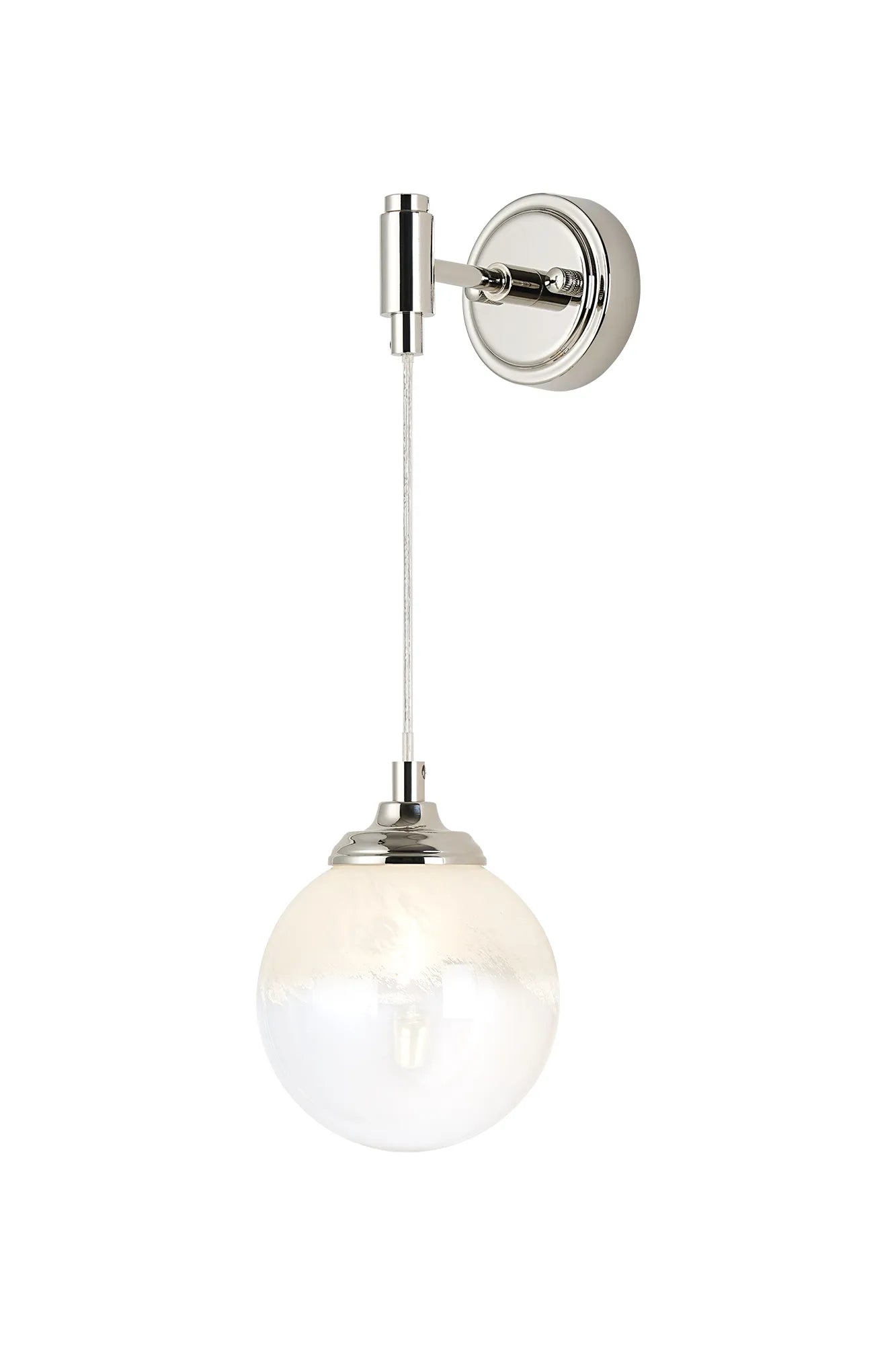 Dene Adjustable Single Wall Light IP44 - Polished Nickel & White Two-Tone Snow Specks Round Glass