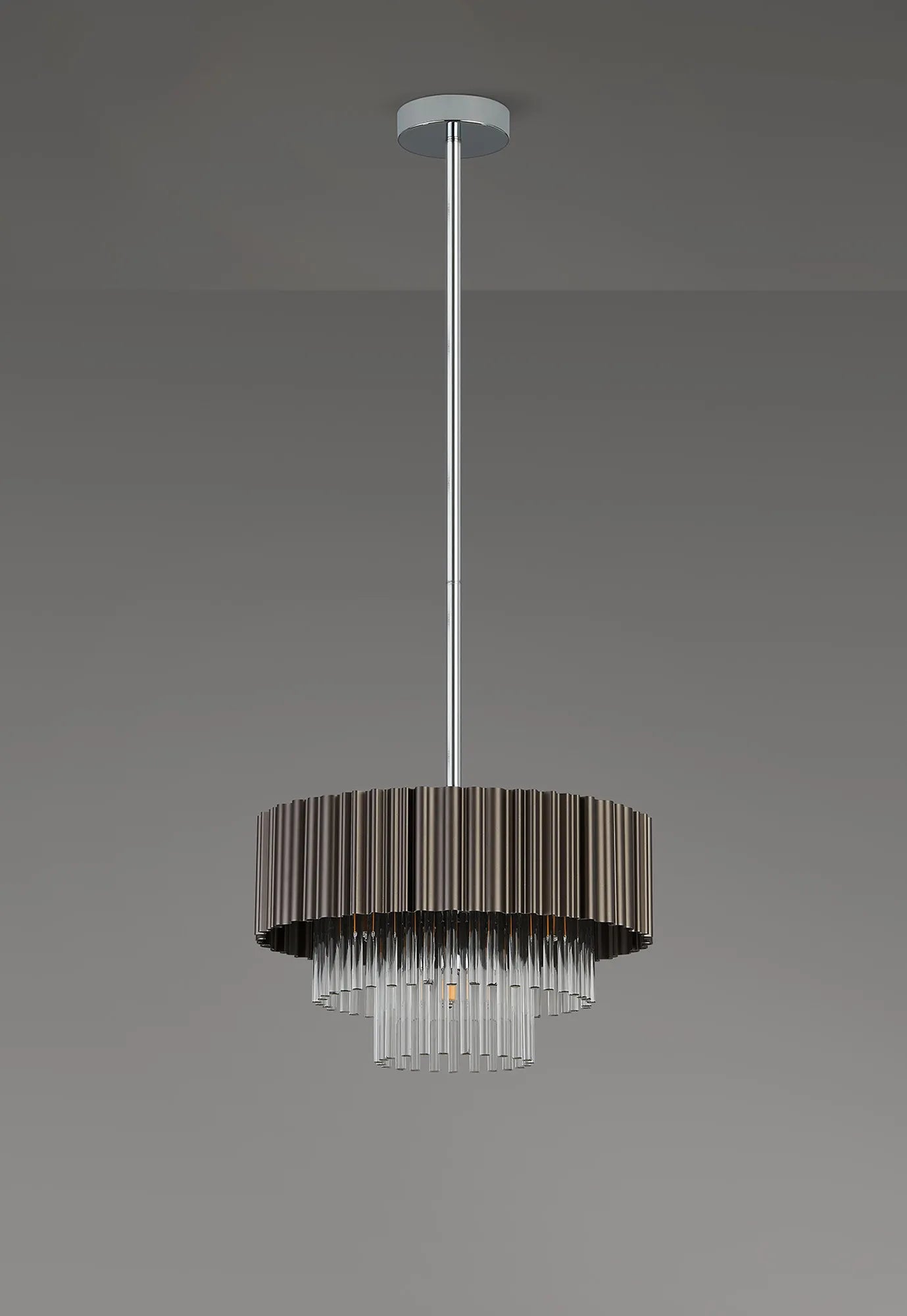 Eastney Fixed Pendant 4 Light -Oxidised Coffee & Polished Chrome & Clear Glass