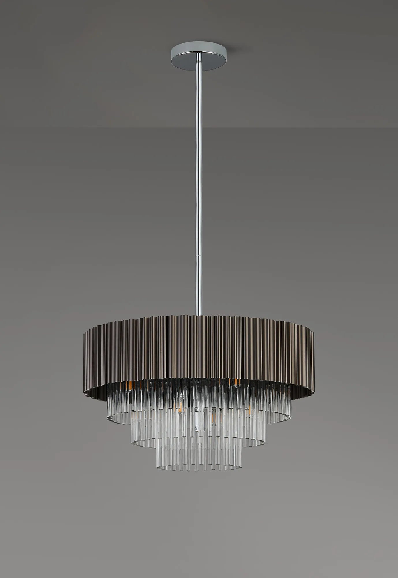 Eastney Fixed Pendant 9 Light -Oxidised Coffee & Polished Chrome & Clear Glass