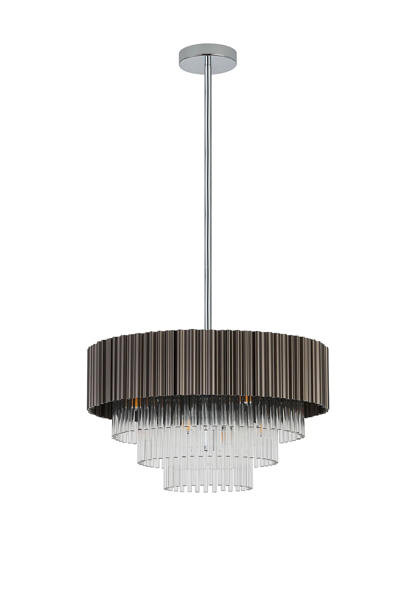Eastney Fixed Pendant 9 Light -Oxidised Coffee & Polished Chrome & Clear Glass
