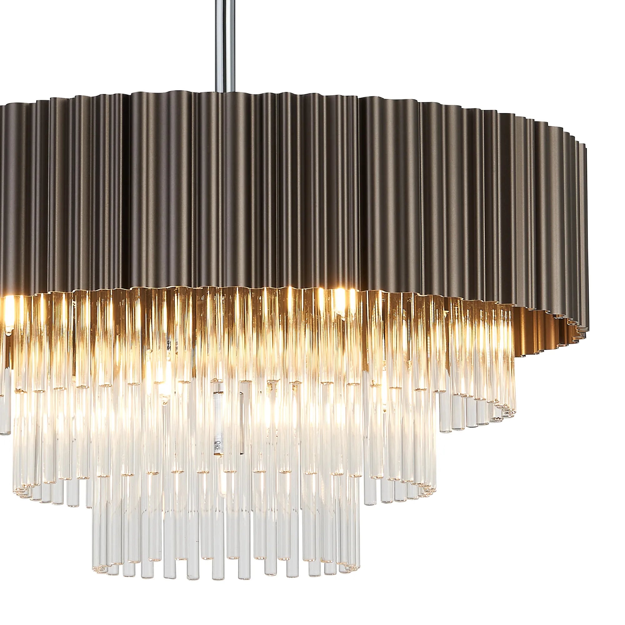 Eastney Fixed Pendant 9 Light -Oxidised Coffee & Polished Chrome & Clear Glass